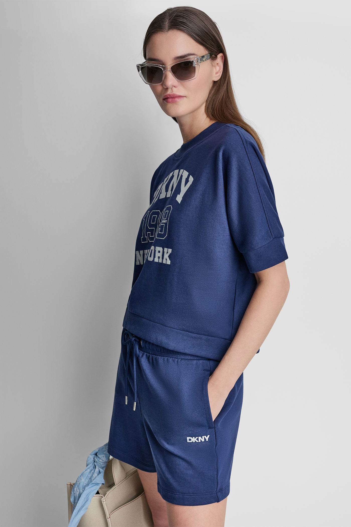 COTTON-BLEND TERRY SHORT SLEEVE LOGO HIGH-LOW TEE VIEW 4 | New Arrivals