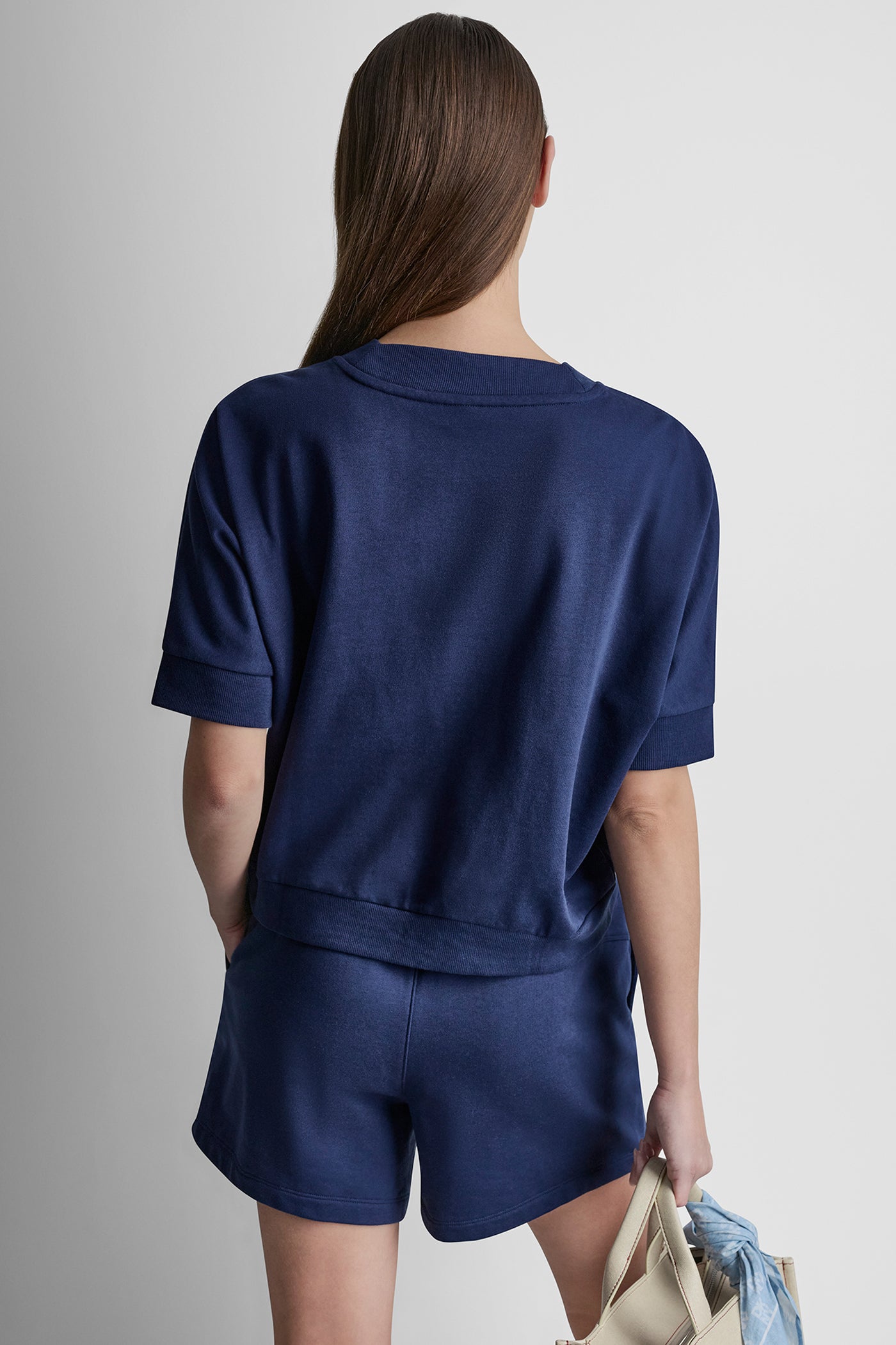 COTTON-BLEND TERRY SHORT SLEEVE LOGO HIGH-LOW TEE VIEW 3 | New Arrivals