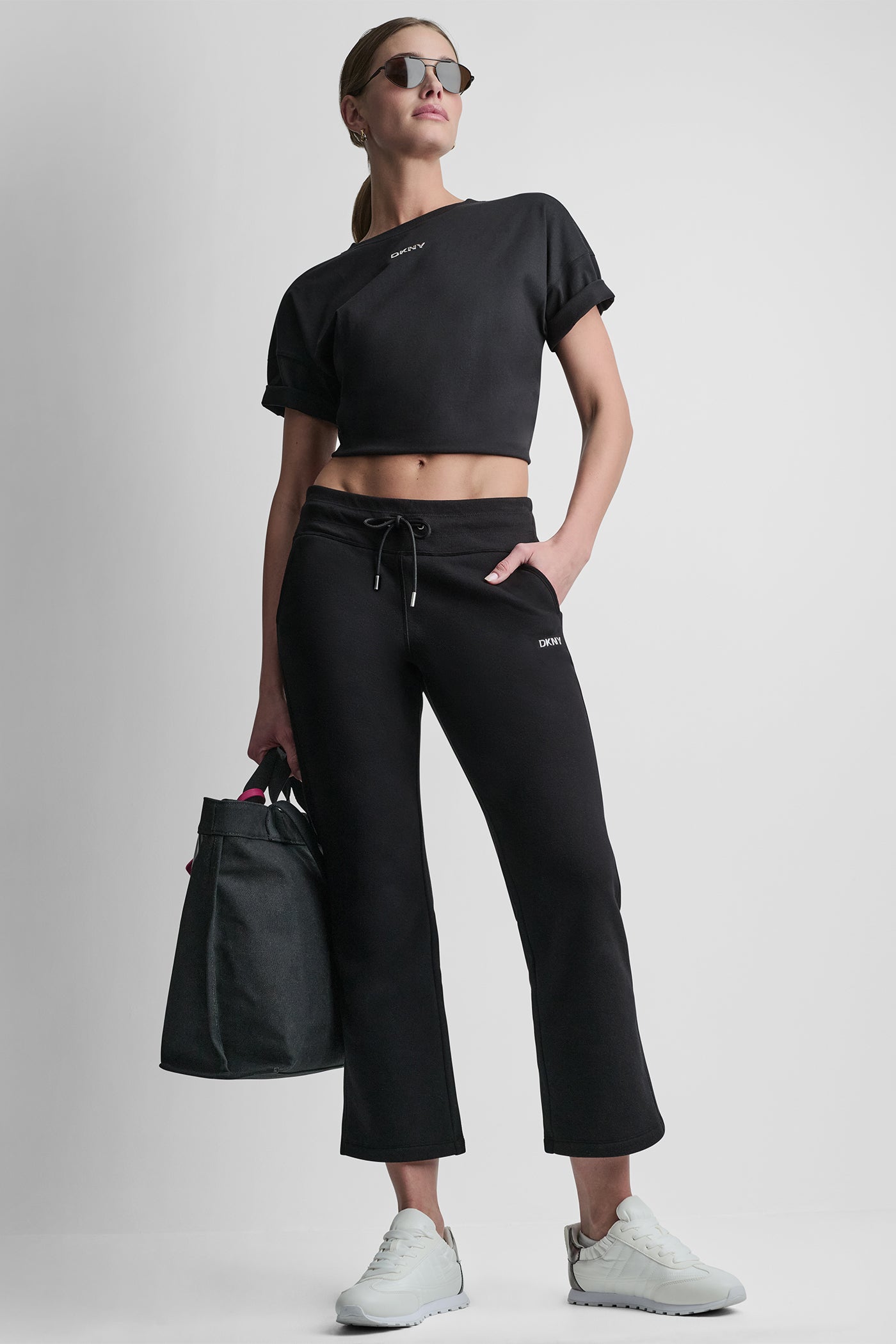 Black METALLIC BUBBLE LOGO FLARE PANT, VIEW 1 | Sweatshirts & Joggers