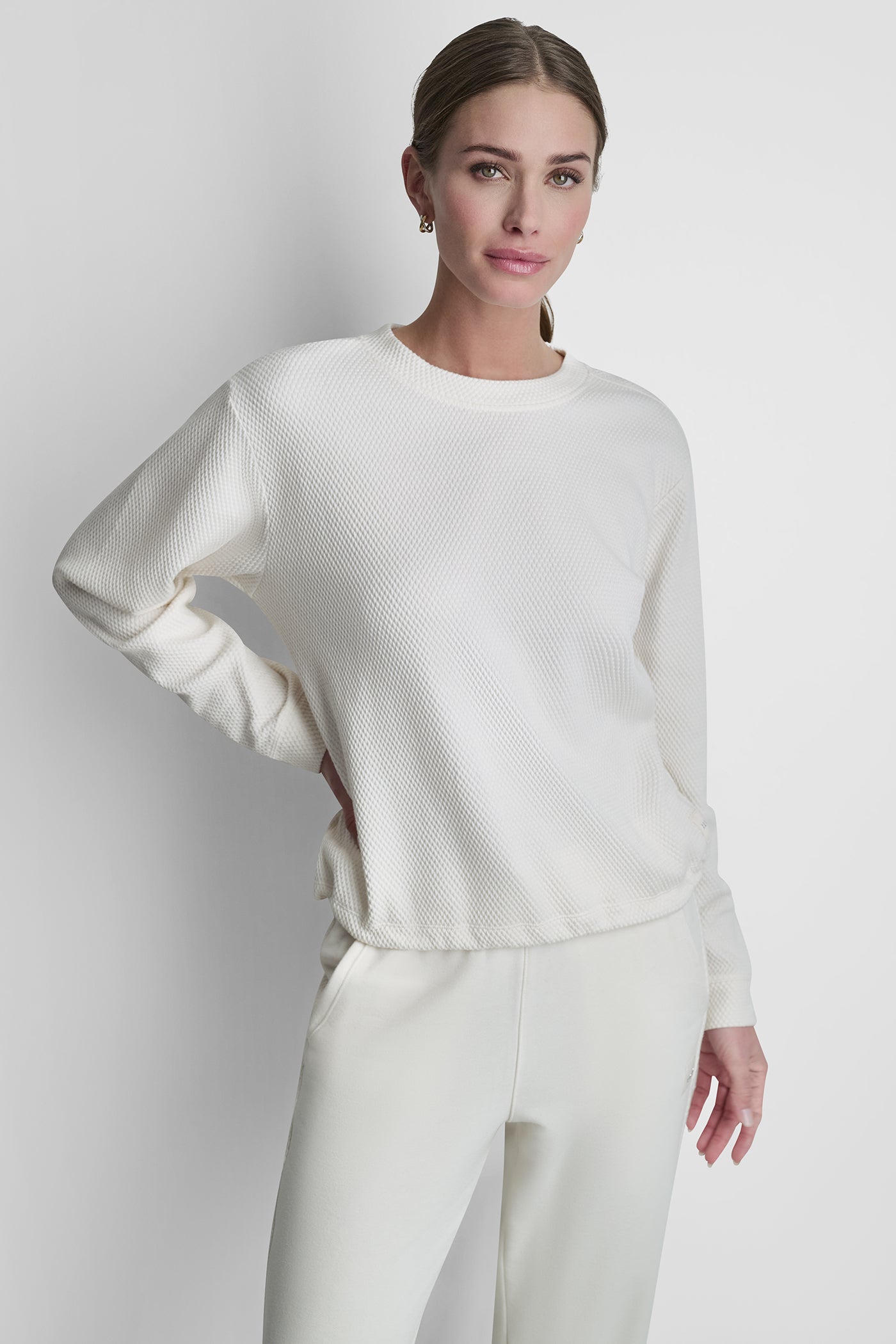 Eggnog JACQUARD KNIT PULLOVER, VIEW 2 | DKNY Sport