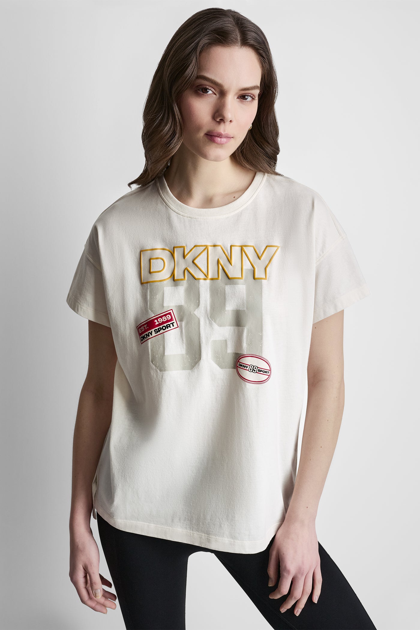 Eggnog CAMPUS PATCH DROP SHOULDER TEE, VIEW 2 | Summer Collection