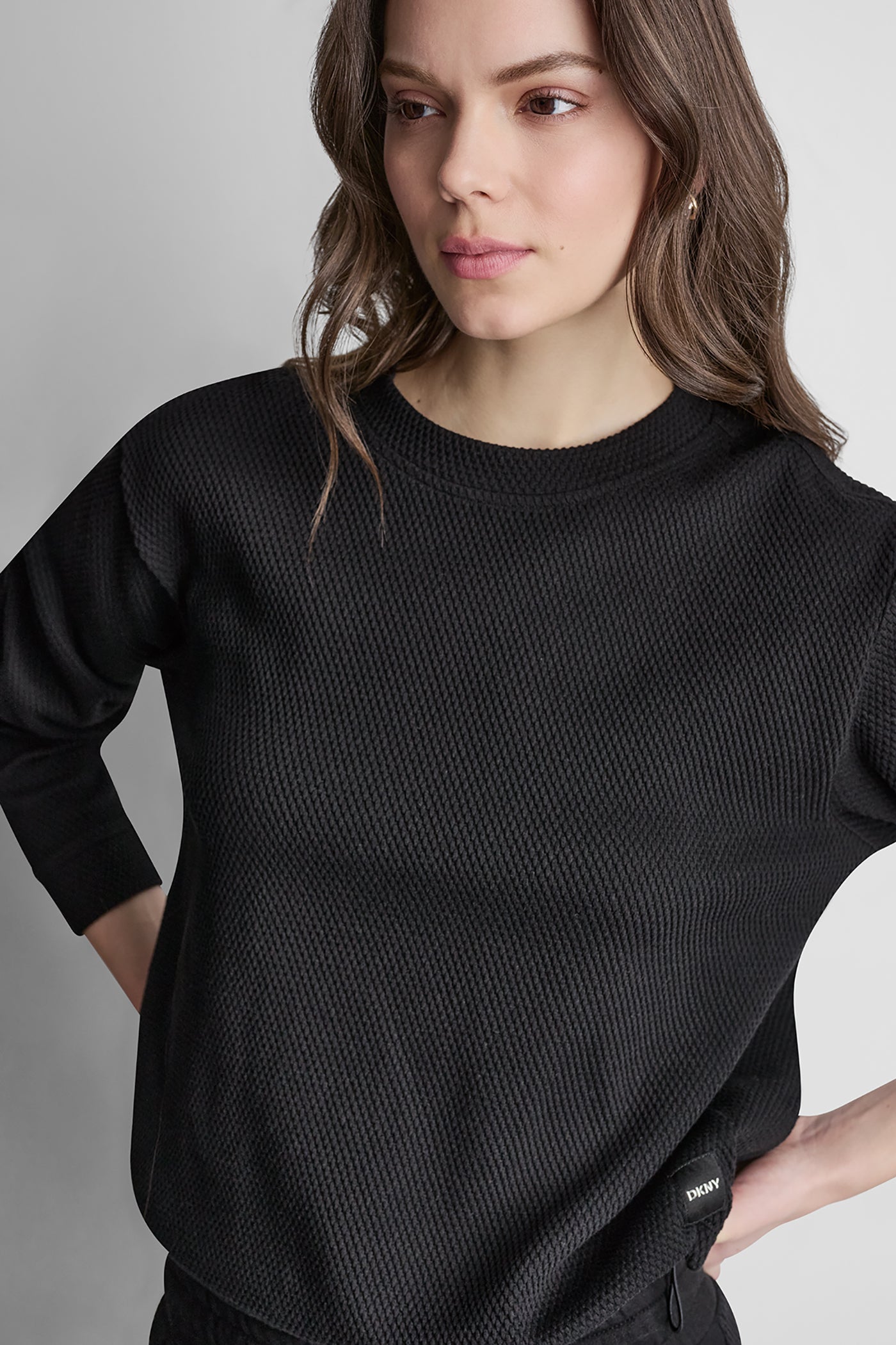 Black JACQUARD KNIT PULLOVER, BACK VIEW | DKNY Sport