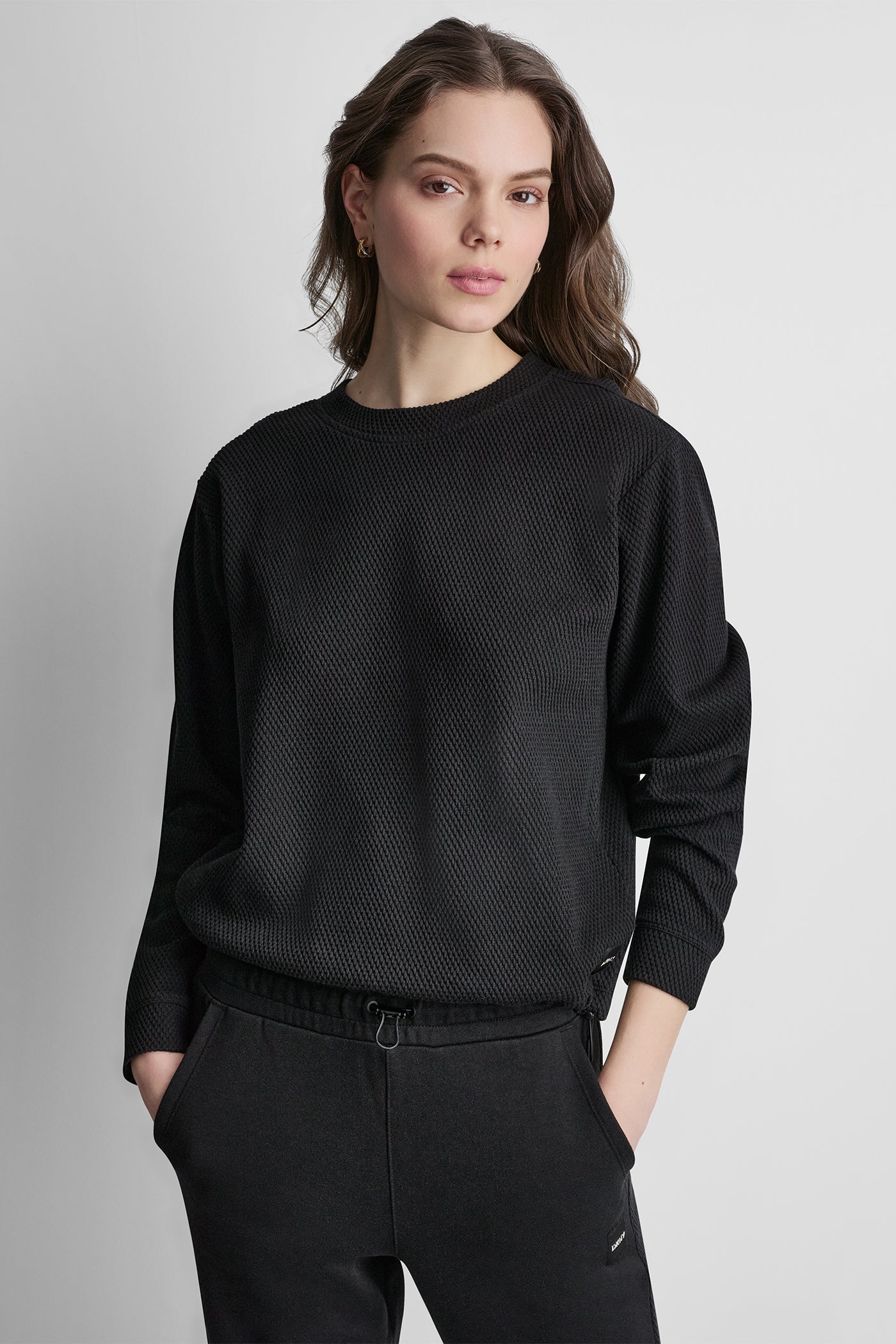 Black JACQUARD KNIT PULLOVER, FRONT VIEW | DKNY Sport