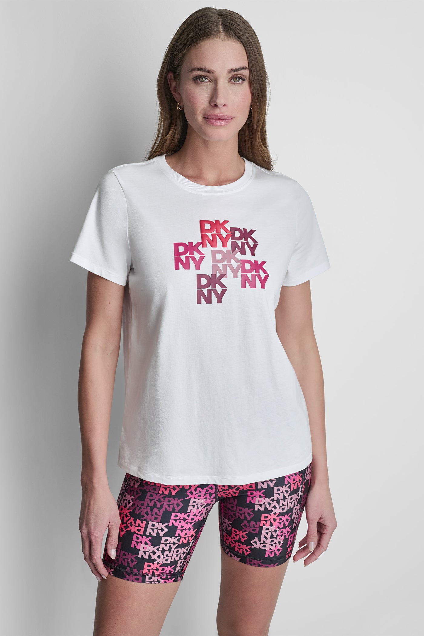 White DKNY CAMO MIXED MEDIA LOGO TEE, VIEW 2 | Sport Essentials