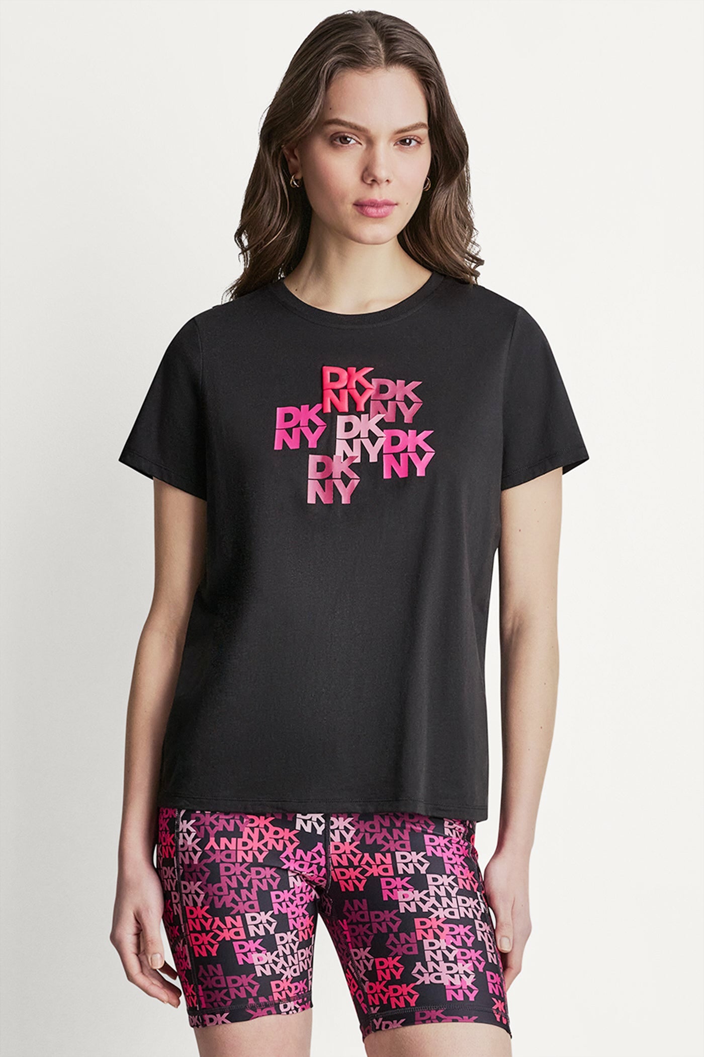 Black DKNY CAMO MIXED MEDIA LOGO TEE, VIEW 2 | Tees & Tanks
