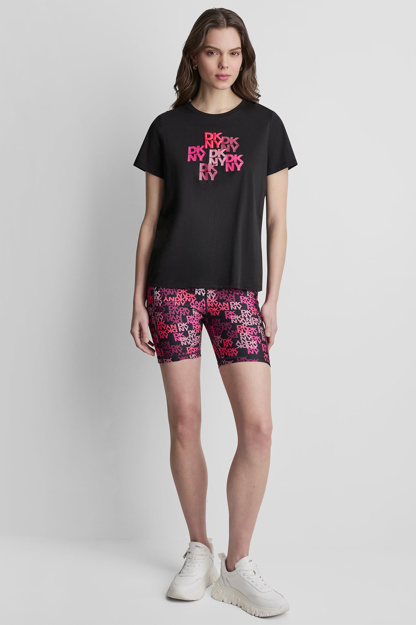Black DKNY CAMO MIXED MEDIA LOGO TEE, VIEW 2 | DKNY Sport