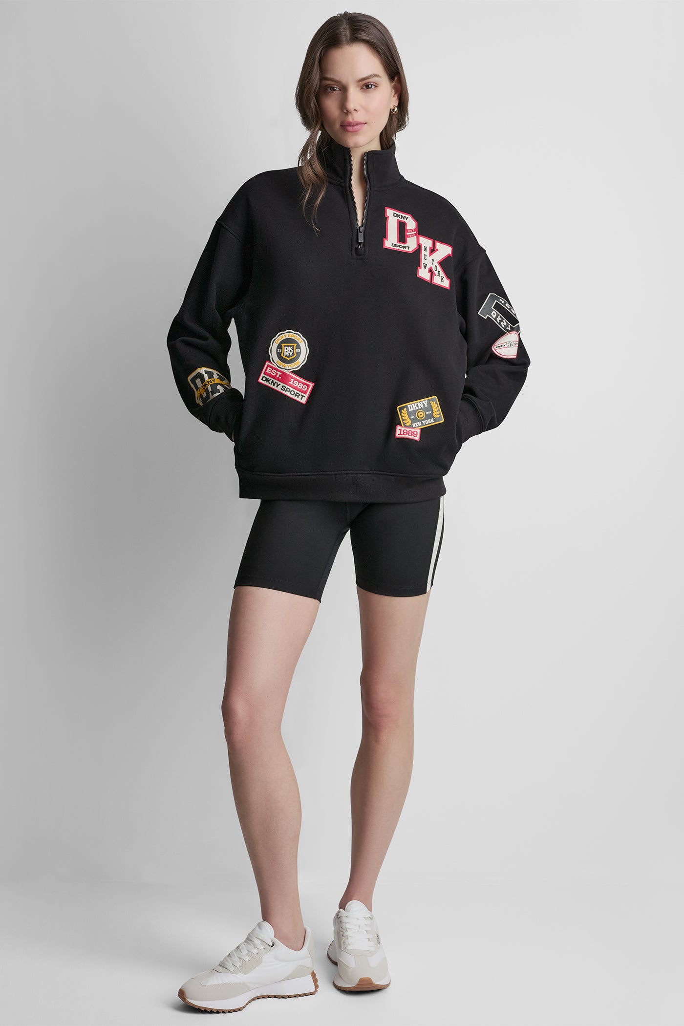 Black CAMPUS PATCH OVERSIZED QUARTER-ZIP, VIEW 2 | Summer Collection