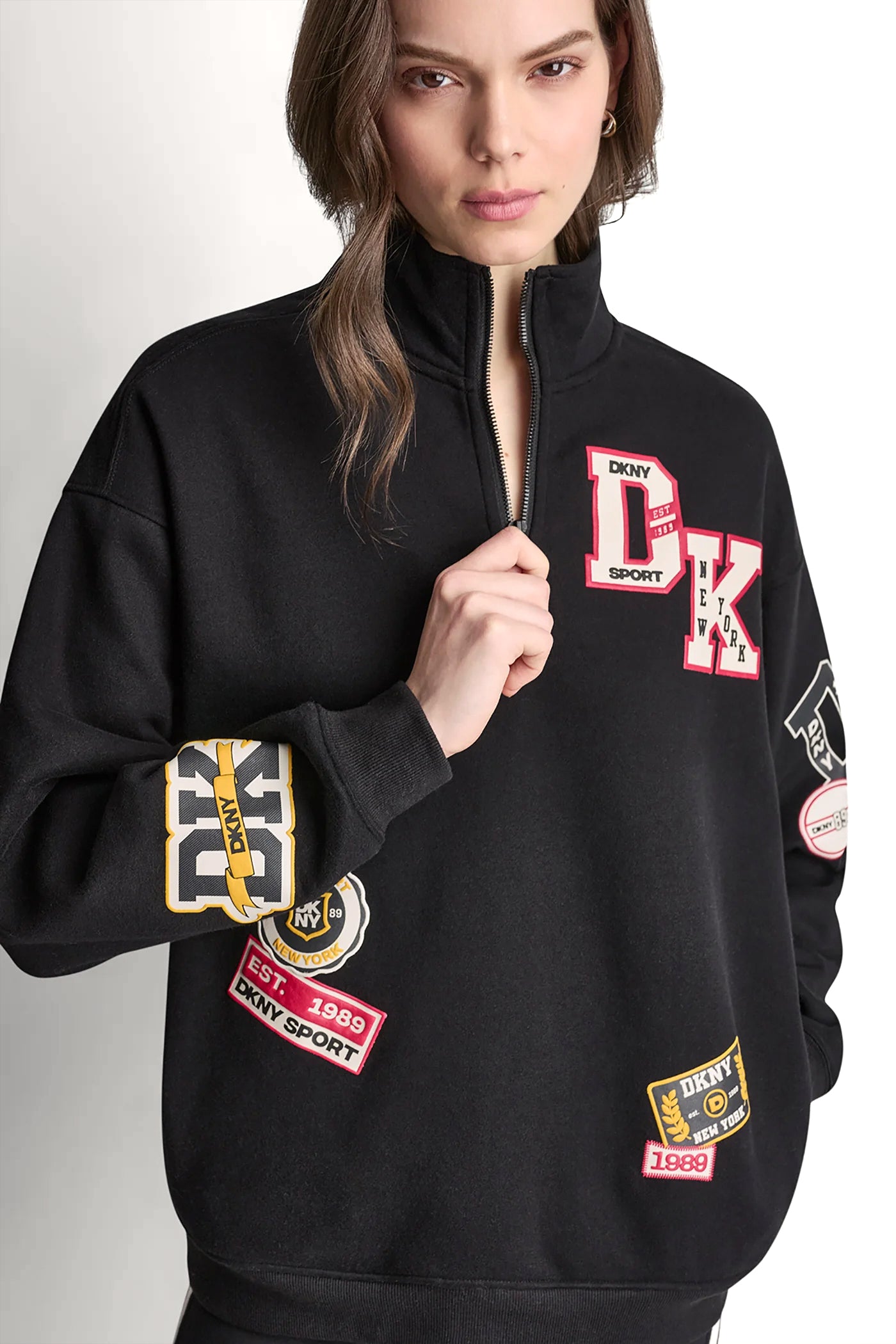 Black CAMPUS PATCH OVERSIZED QUARTER-ZIP, VIEW 1 | Clothing