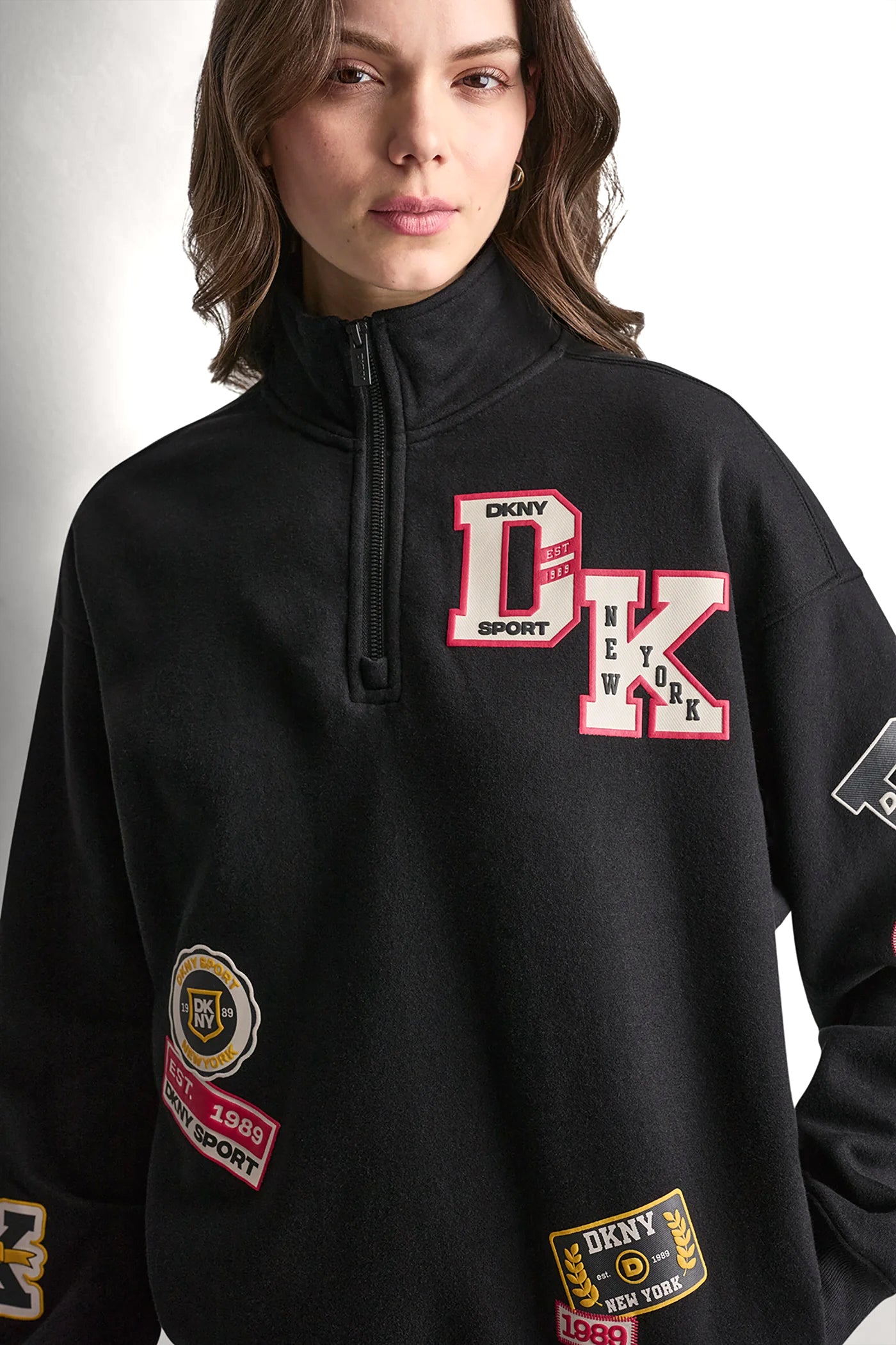 Black CAMPUS PATCH OVERSIZED QUARTER-ZIP, VIEW 2 | Clothing