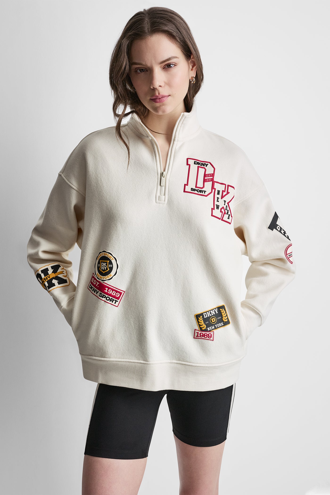 Eggnog CAMPUS PATCH OVERSIZED QUARTER-ZIP, VIEW 2 | Gifts Under $100