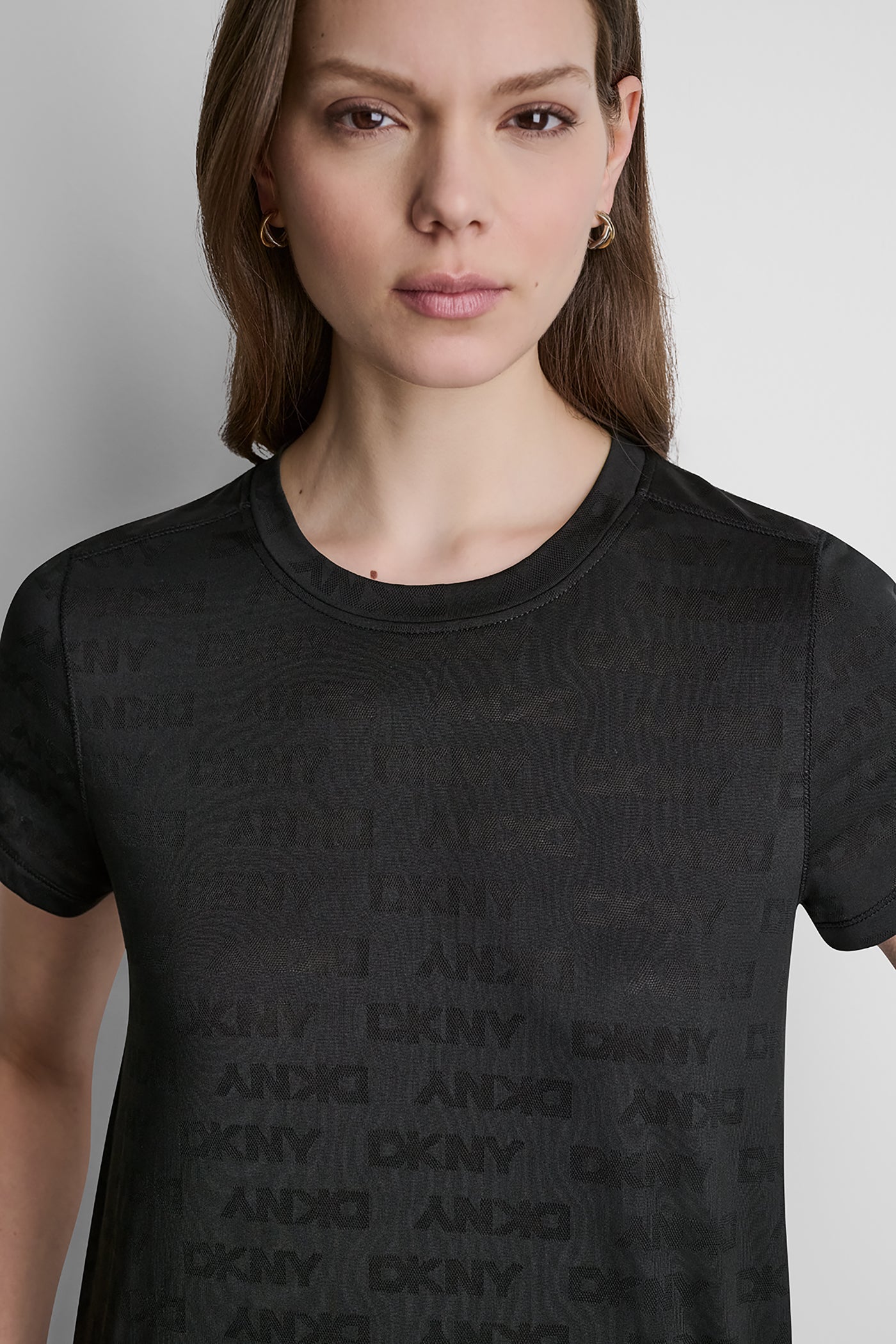 Black LOGO JACQUARD CREW NECK TEE, BACK VIEW | DKNY Sport