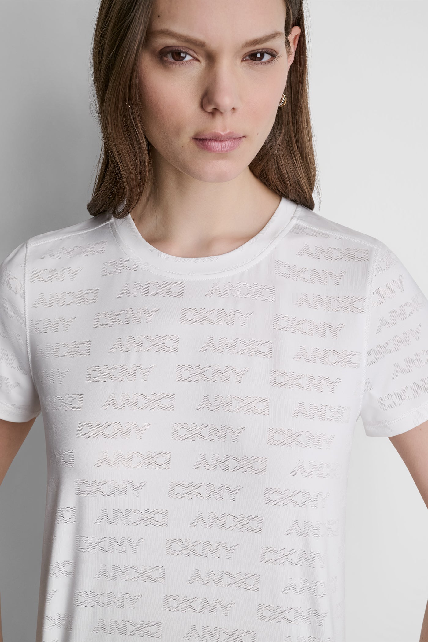 White LOGO JACQUARD CREW NECK TEE, BACK VIEW | DKNY Sport