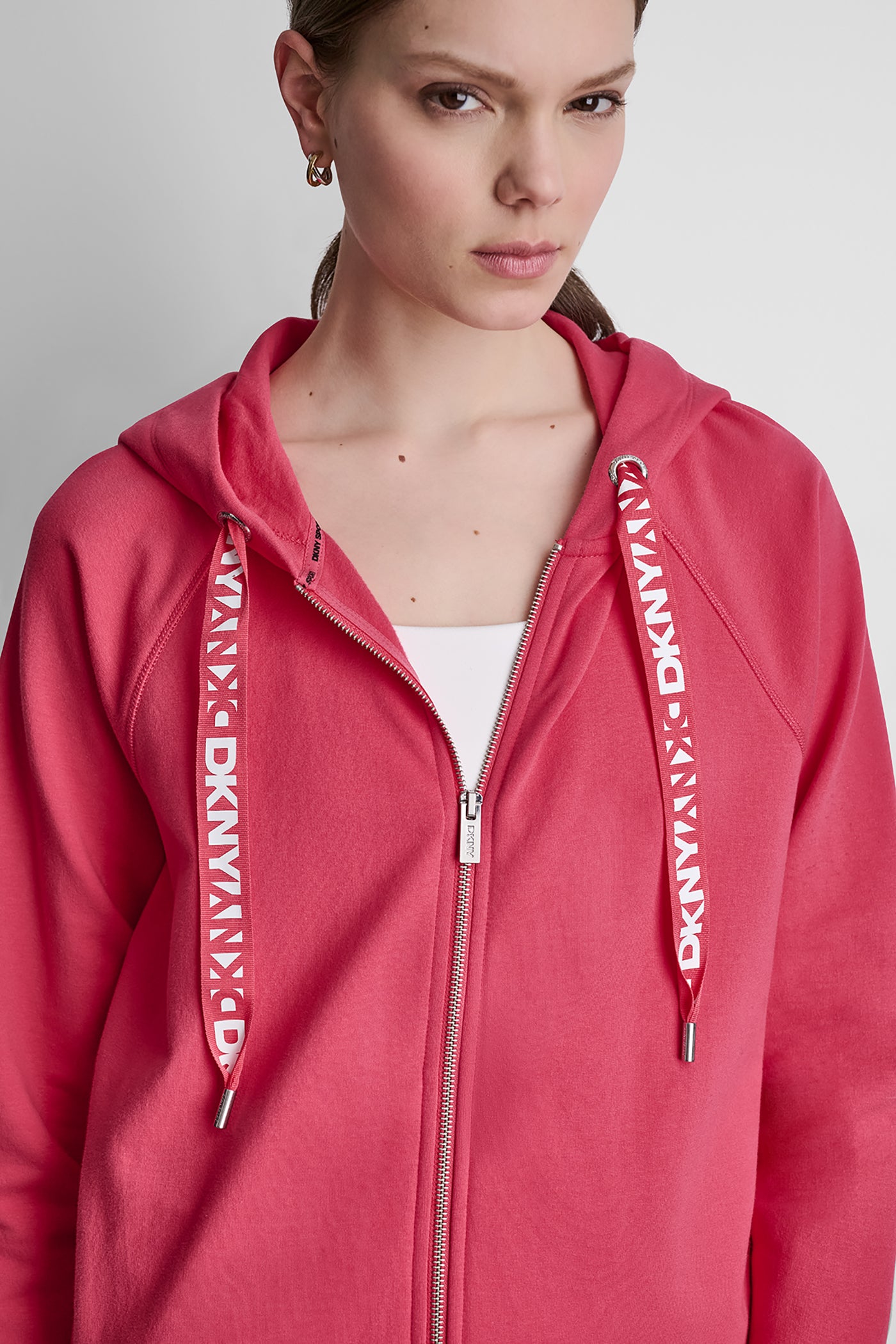Punch TWO-TONE LOGO DRAWSTRING HOODIE, BACK VIEW | DKNY Promo