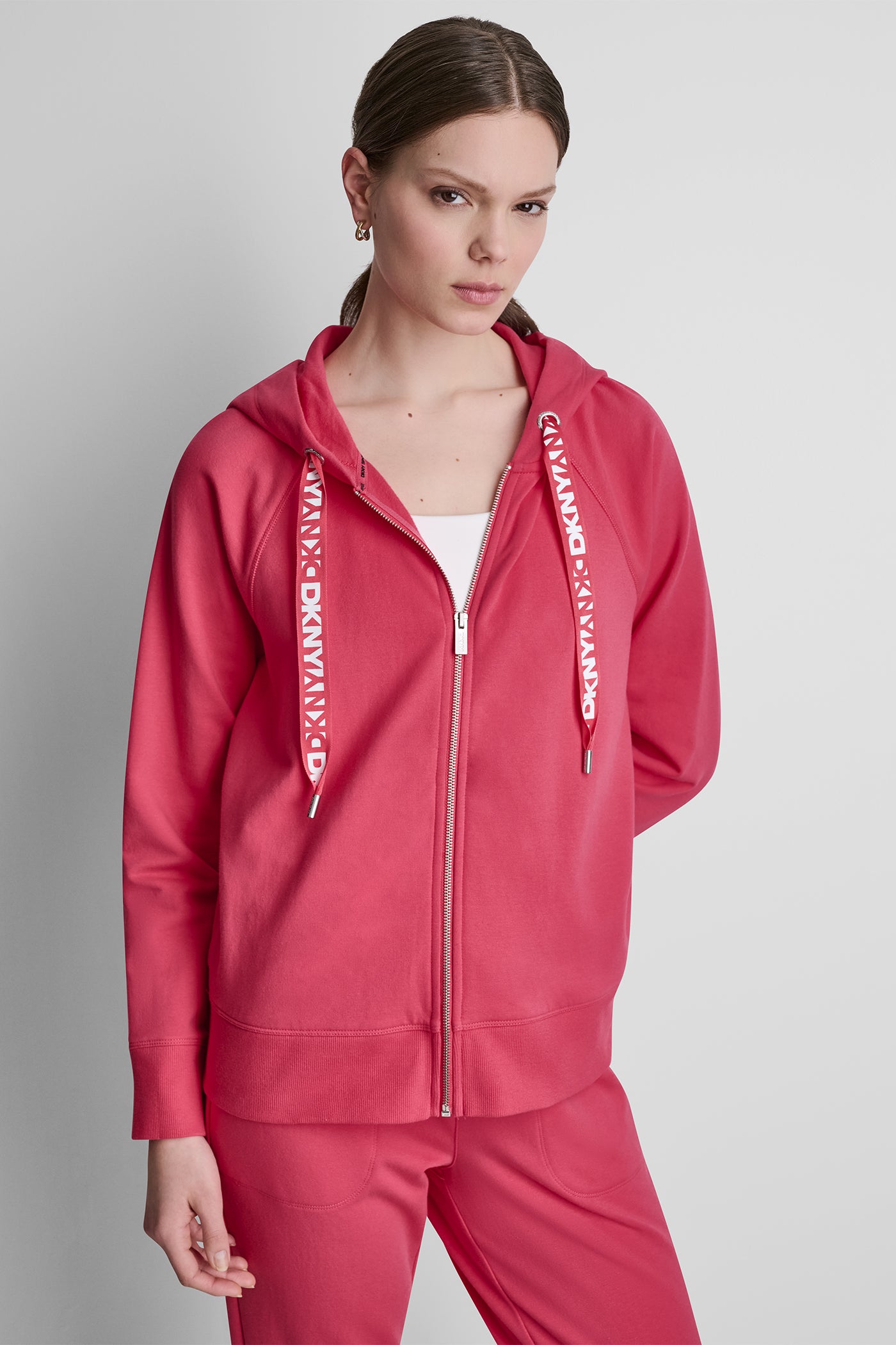 Punch TWO-TONE LOGO DRAWSTRING HOODIE, FRONT VIEW | DKNY Promo