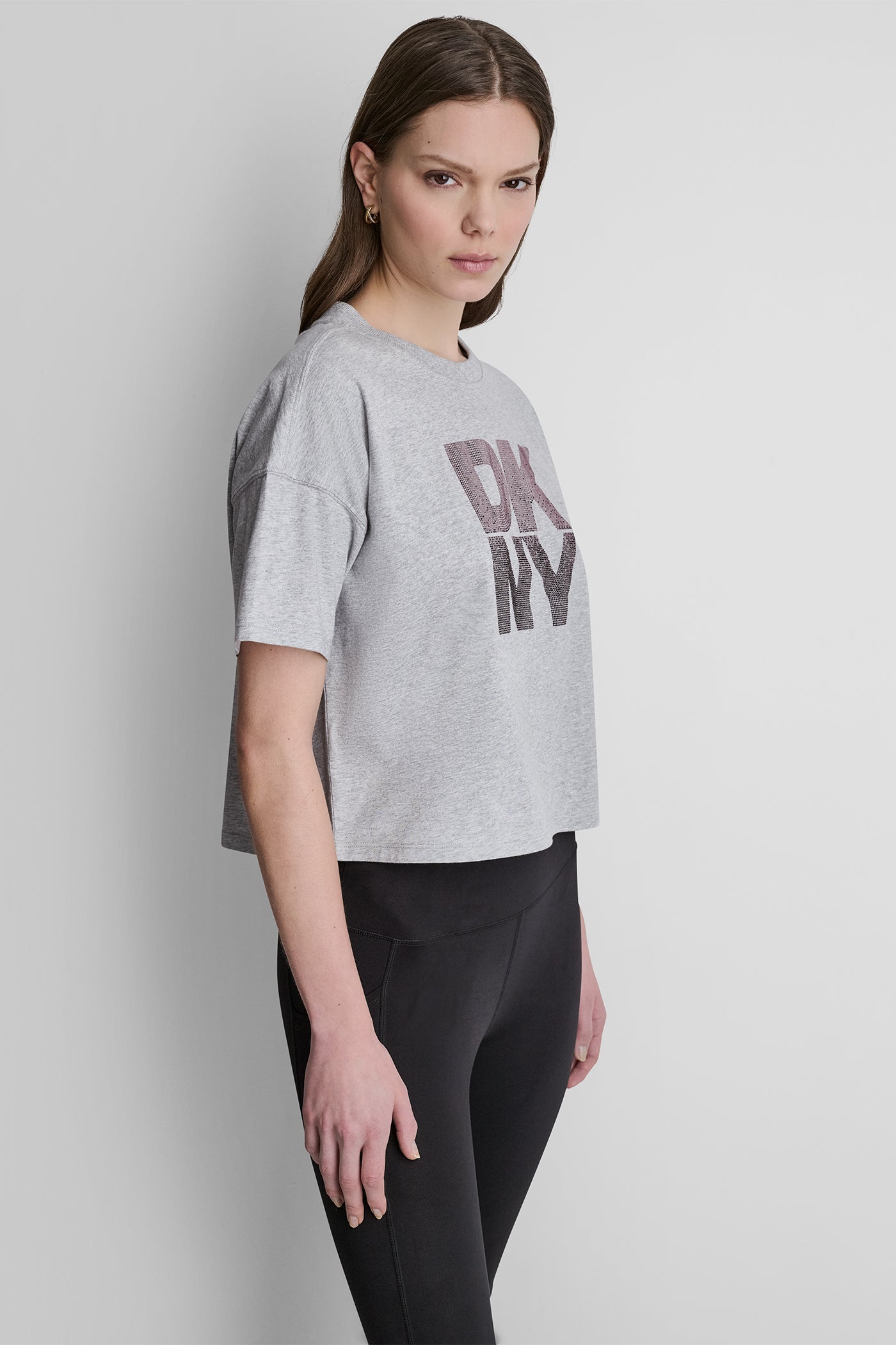 STACKED OMBRE RHINESTONE LOGO TEE VIEW 3 | DKNY Promo