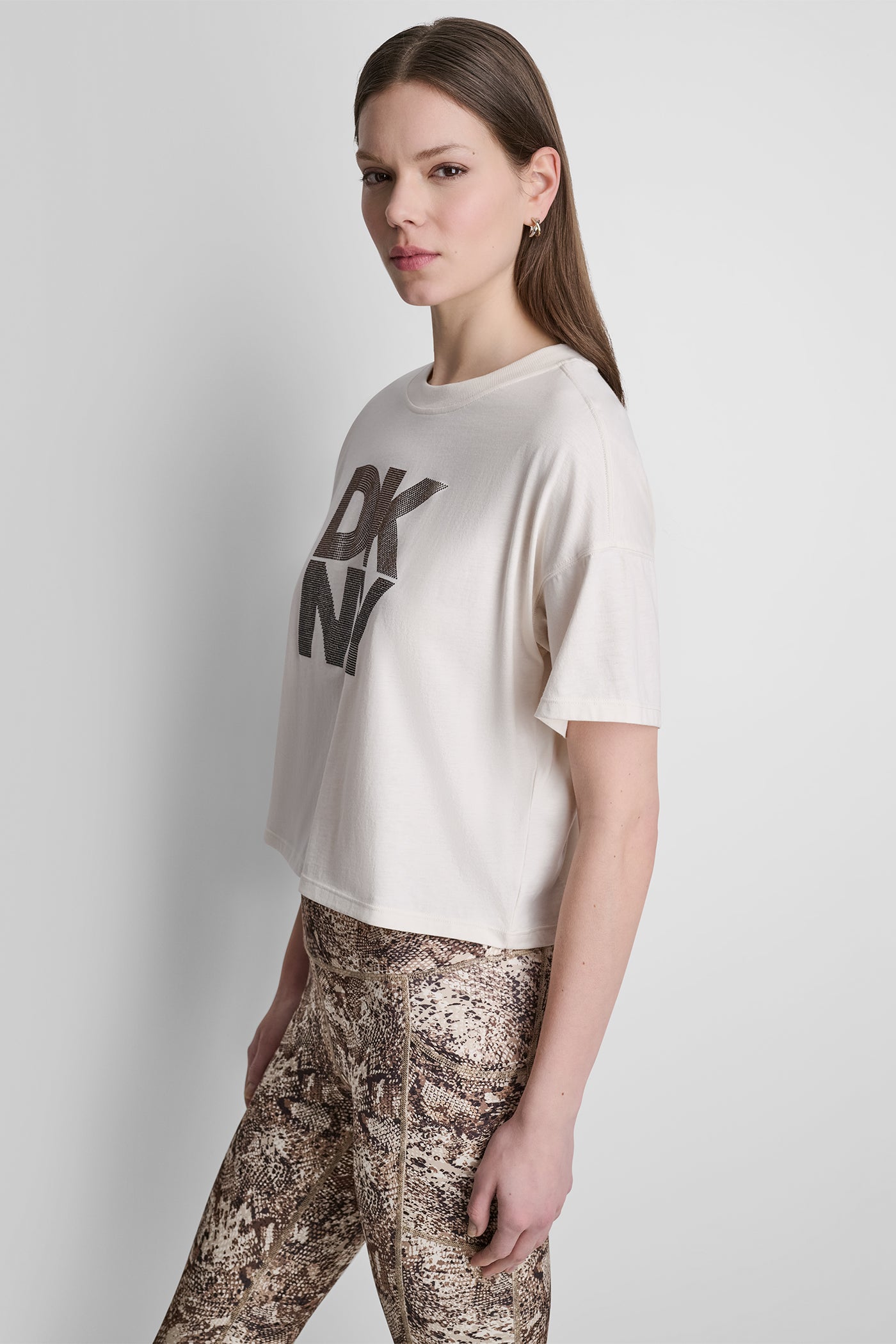 STACKED OMBRE RHINESTONE DROP SHOULDER TEE VIEW 4 | DKNY Promo