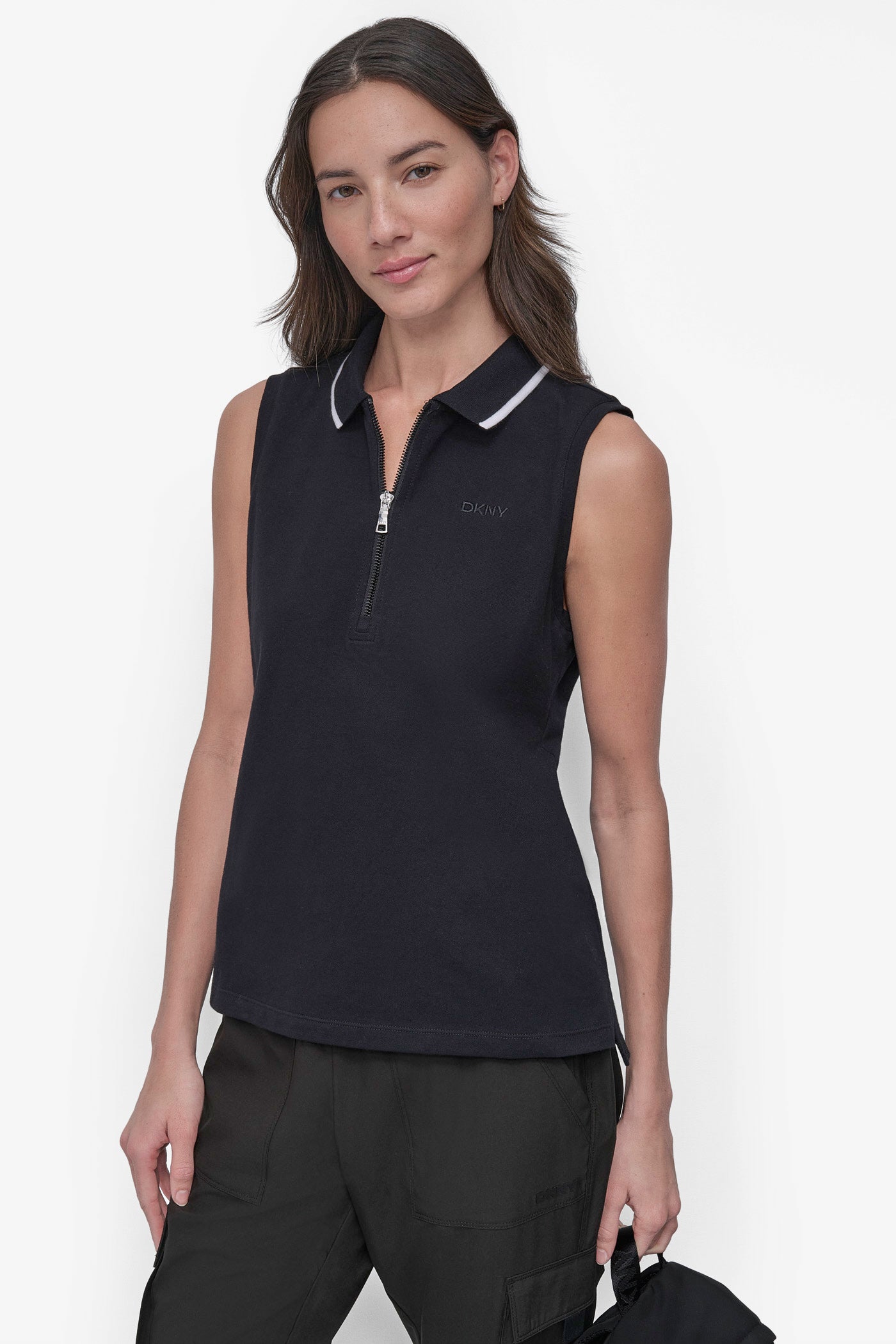 Black LOGO-EMBROIDERED PERFORMANCE POLO TANK, VIEW 1 | SALE