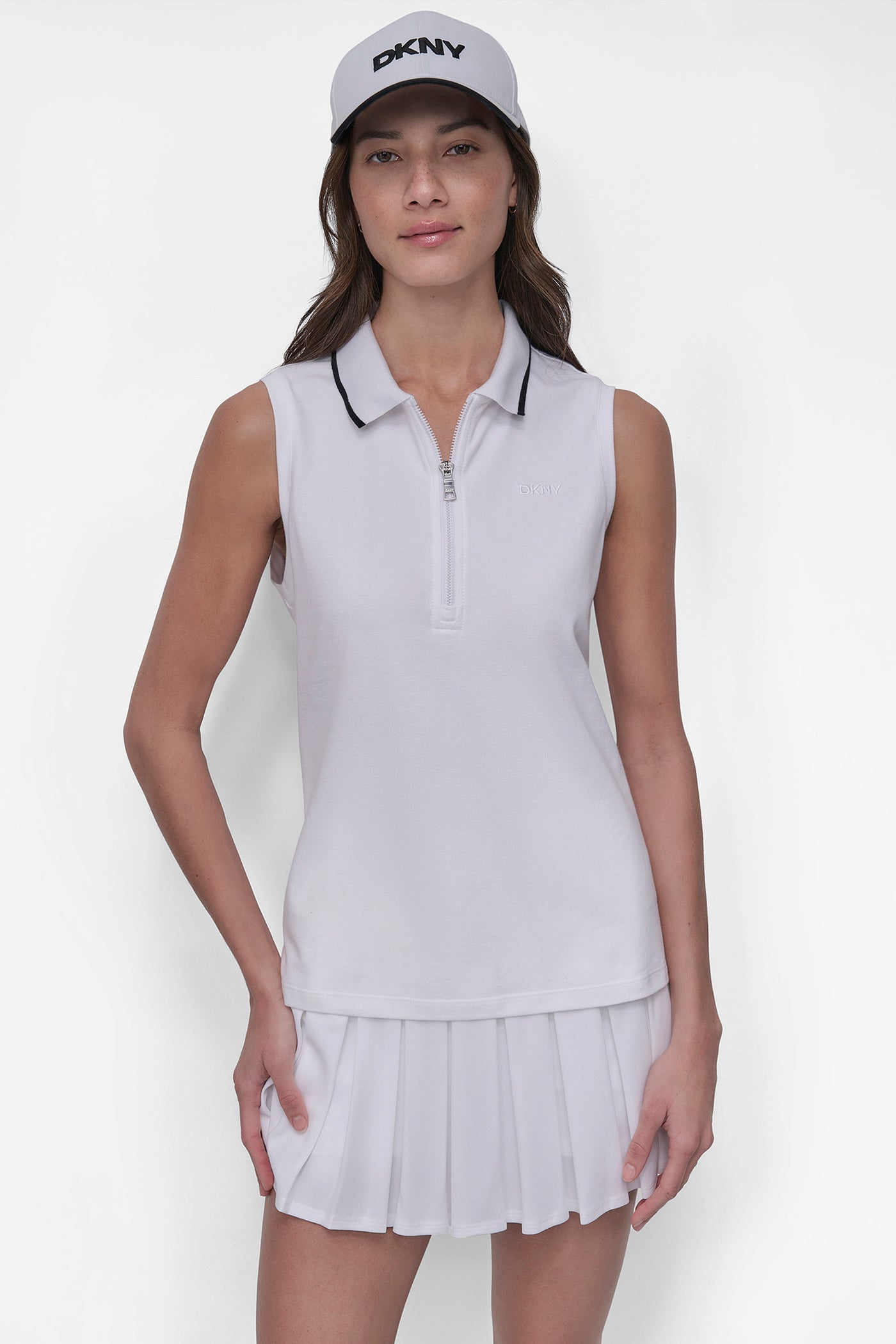White LOGO-EMBROIDERED PERFORMANCE POLO TANK, VIEW 1 | SALE