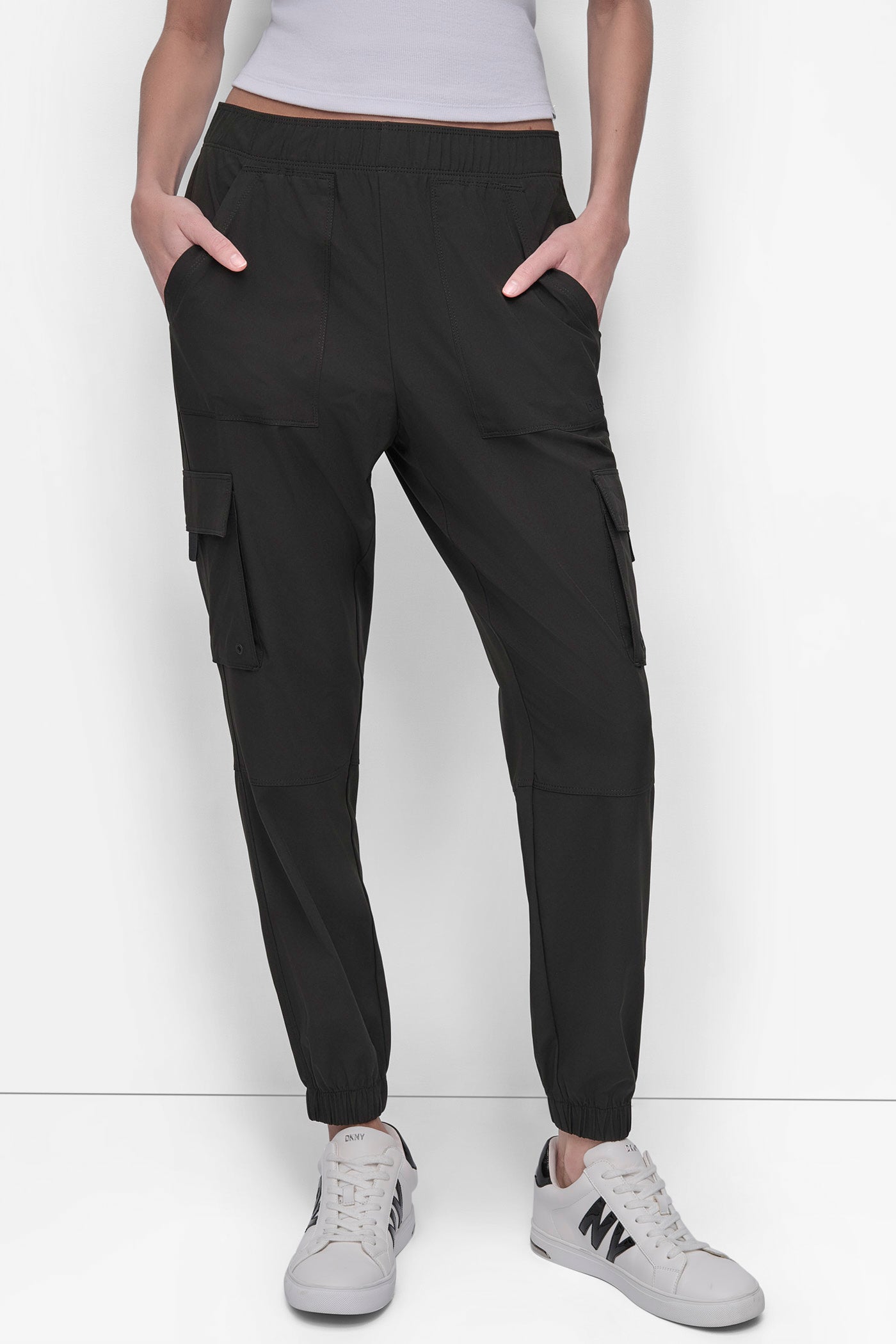 Black HIGH-RISE COMMUTER CARGO JOGGER, FRONT VIEW | Sweatshirts & Joggers