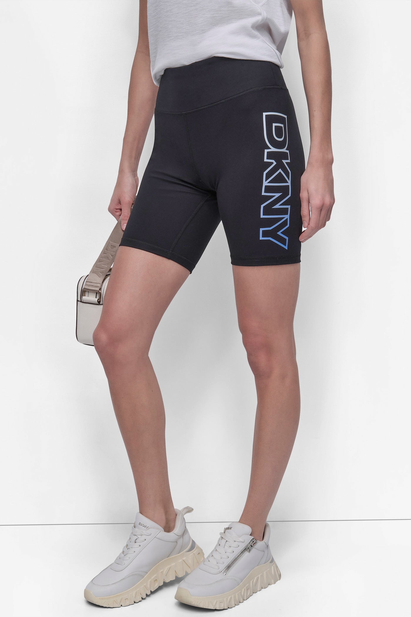 SKYWAY BLUE MID-RISE LOGO 7/8 BIKER SHORT, VIEW 1 | Leggings