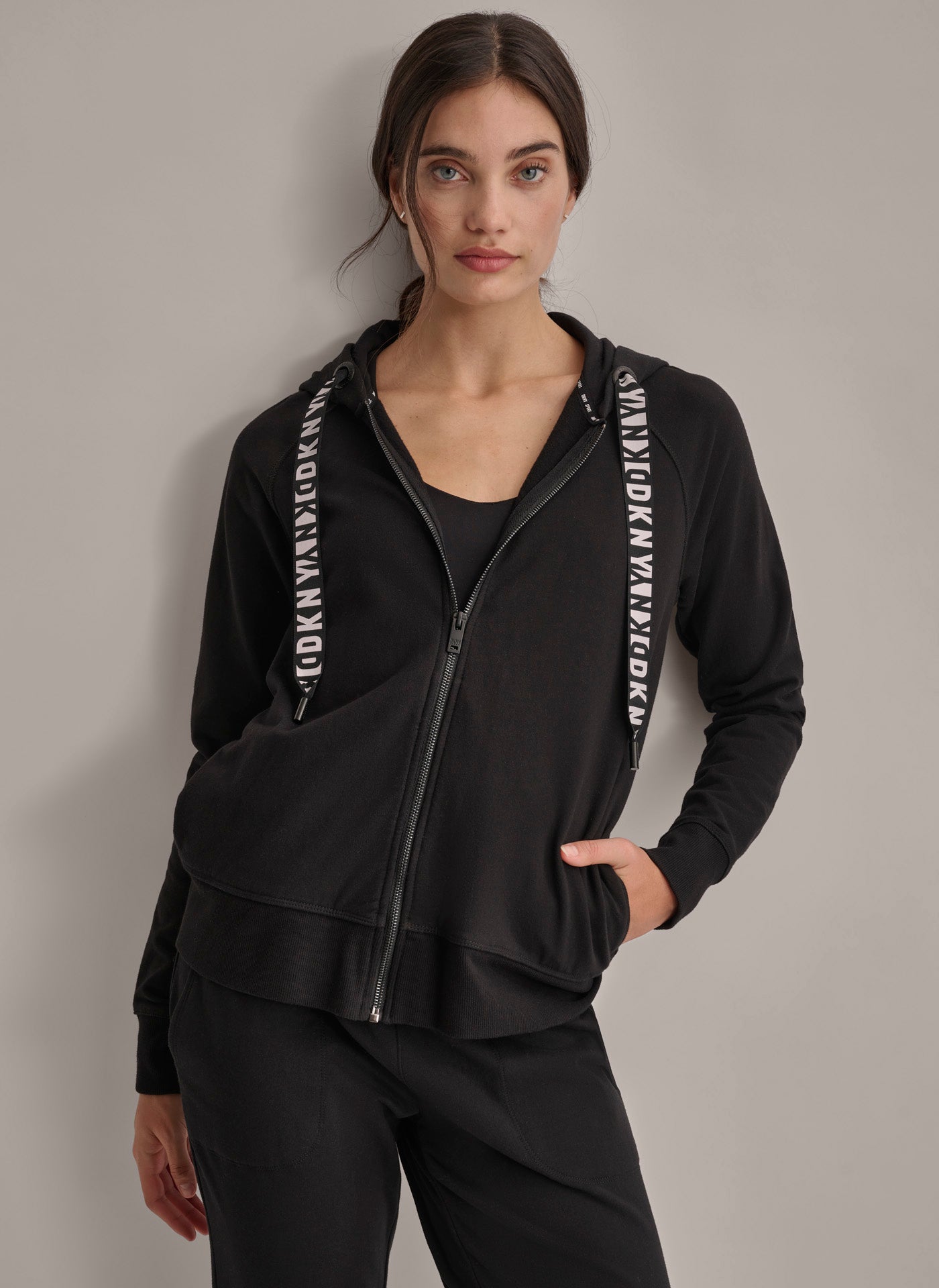 Black TWO TONE LOGO DRAWCORD HOODIE, FRONT VIEW | Not Clearance or Preorder