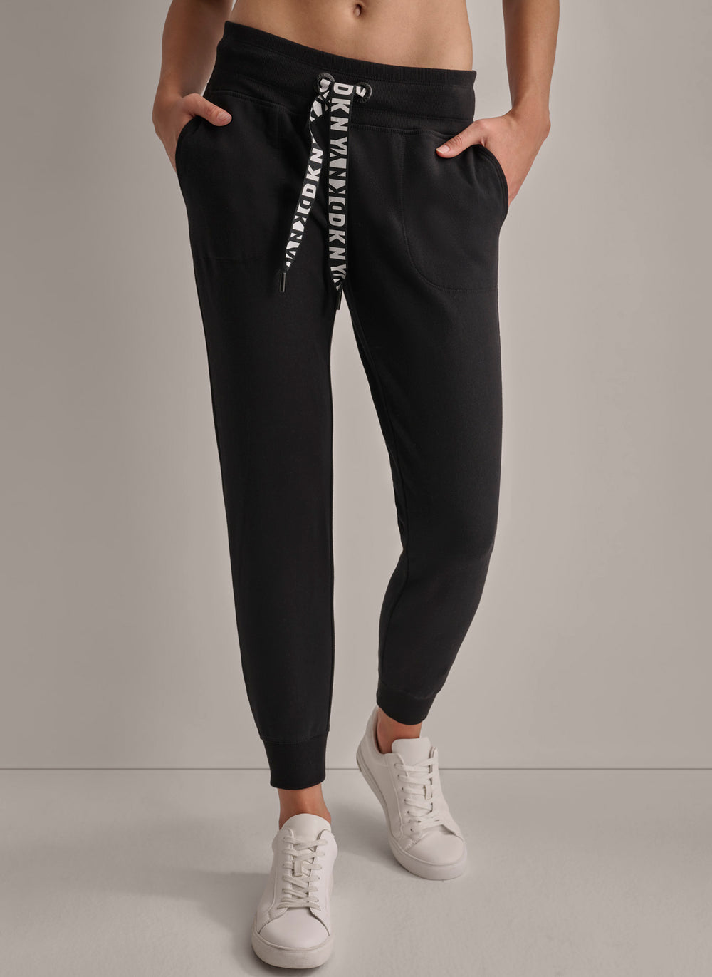 Dkny Womens Metallic Logo Sweatpant Jogger Black Size Large