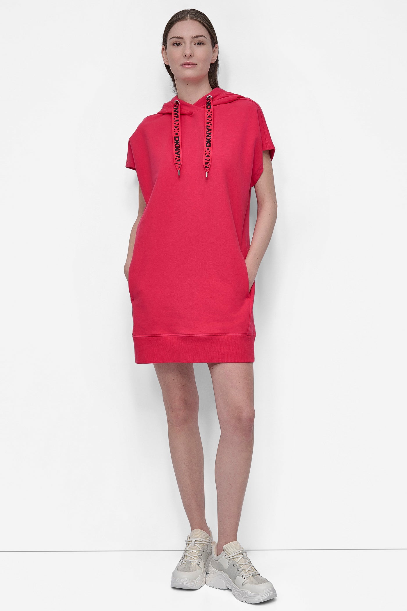 AZALEA/ BLACK TWO TONE LOGO DRAWCORD SNEAKER DRESS, FRONT VIEW | SALE DRESSES