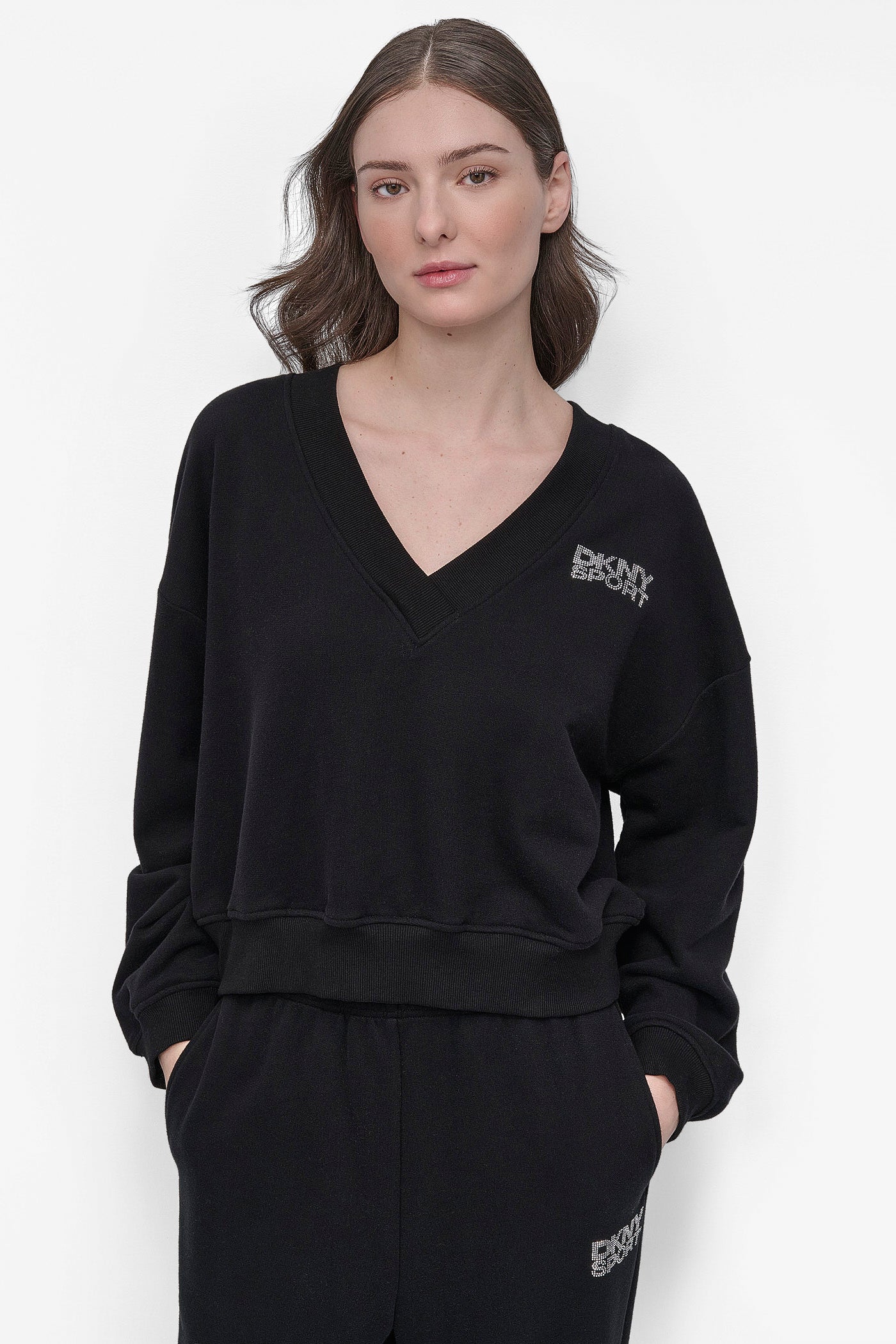 Black/Clear LOGO-EMBELLISHED SWEATSHIRT, FRONT VIEW | Sport Essentials