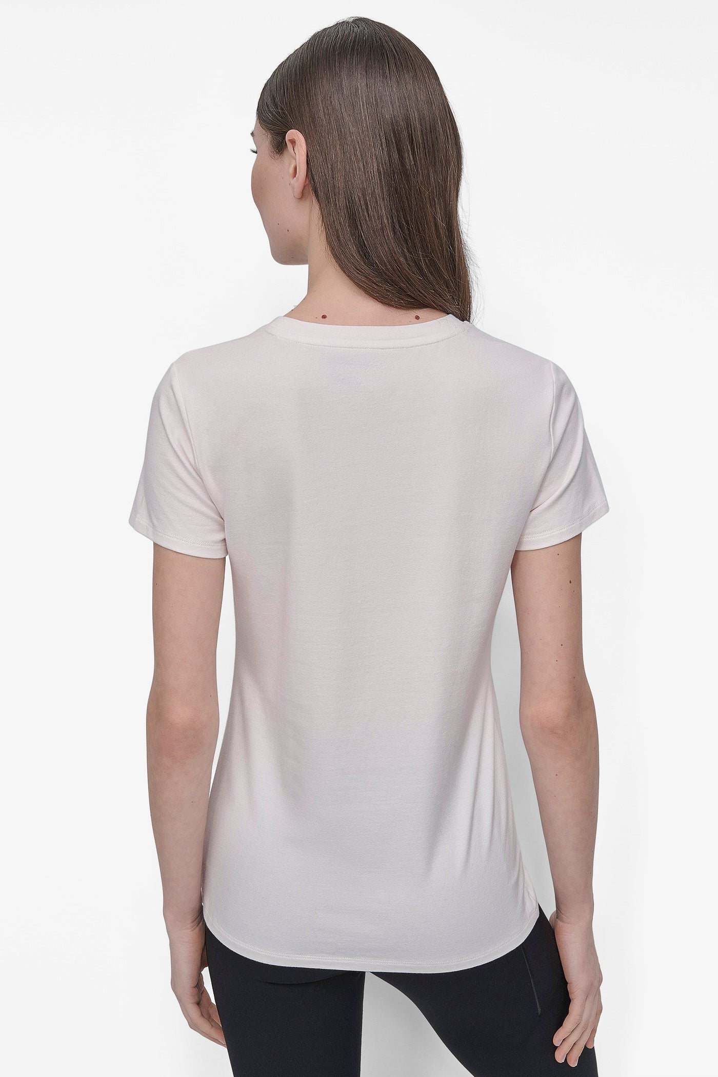 Ivory/Black DKNY SPORT RHINESTONE LOGO CREW NECK TEE, BACK VIEW | Tees & Tanks