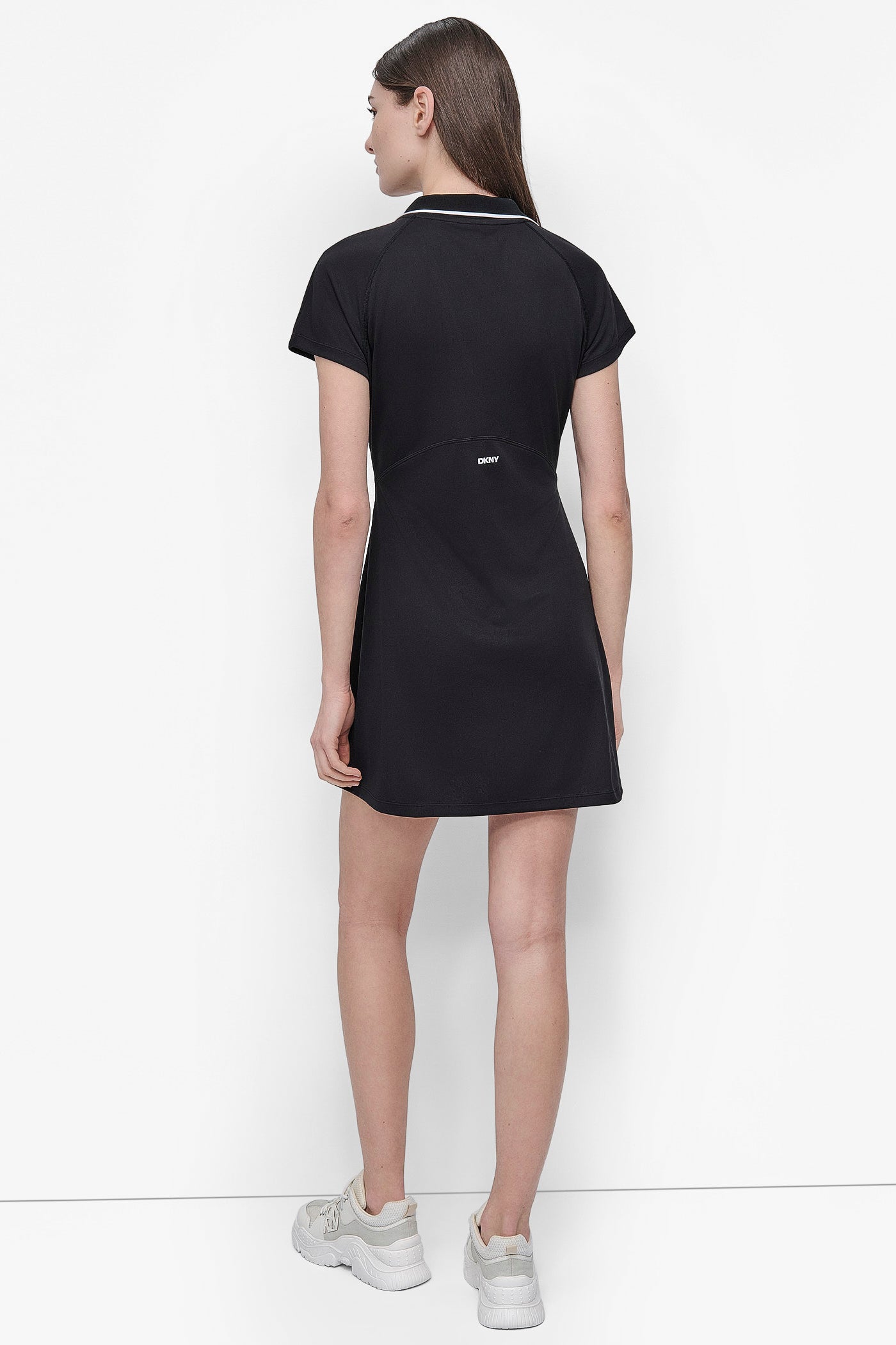 Black/White COURT PIQUE POLO DRESS WITH BUILT IN SHORTS, BACK VIEW | SALE DRESSES