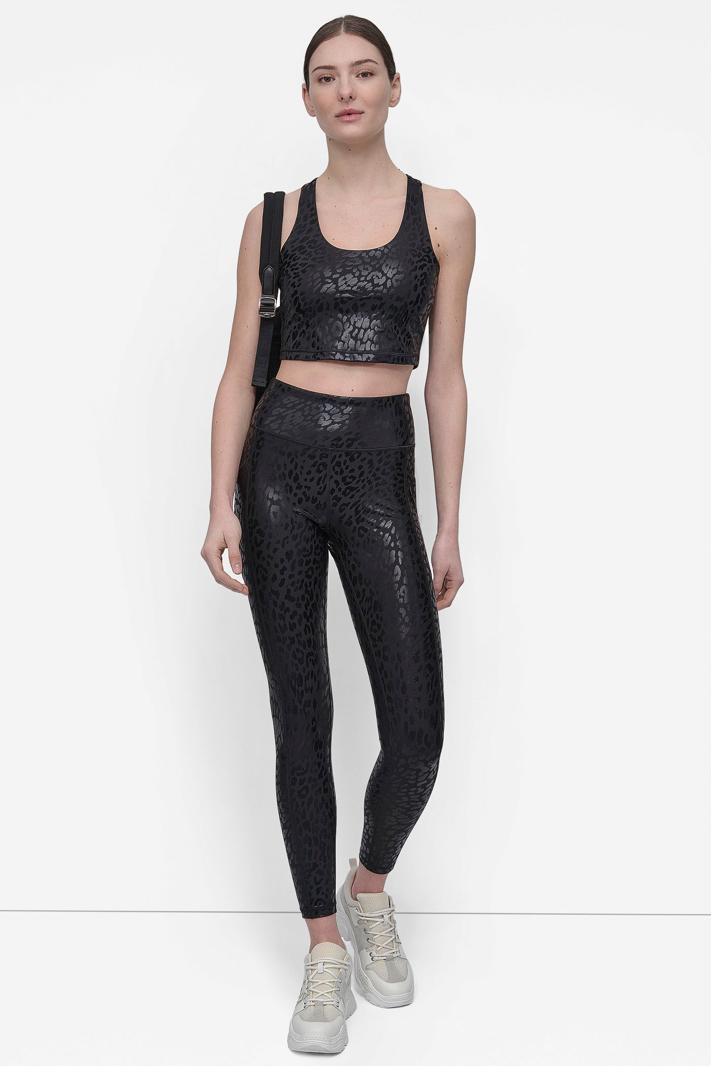 PRINTED RACERBACK CROP TANK WITH BUILT IN SHELF BRA VIEW 4 | DKNY Sport