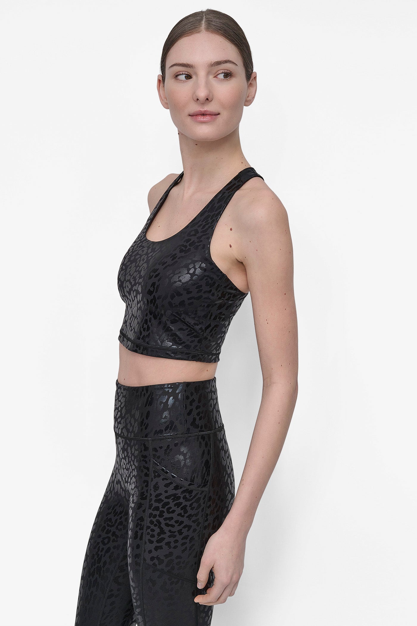 PRINTED RACERBACK CROP TANK WITH BUILT IN SHELF BRA VIEW 3 | DKNY Sport