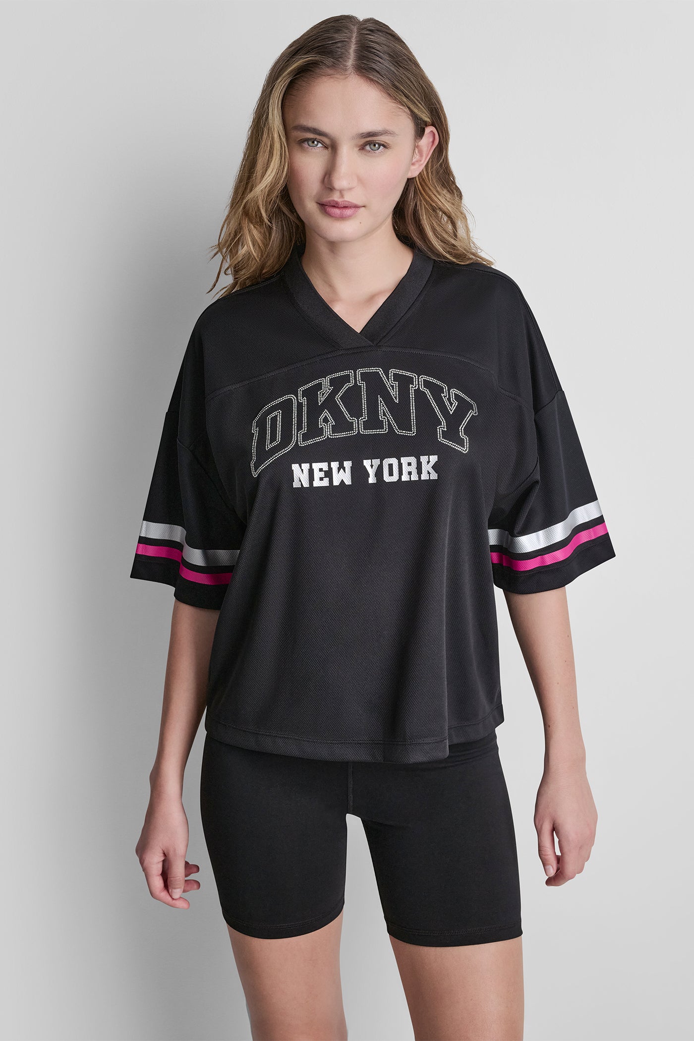 RHINESTONE VARSITY LOGO V-NECK JERSEY VIEW 5 | New Arrivals