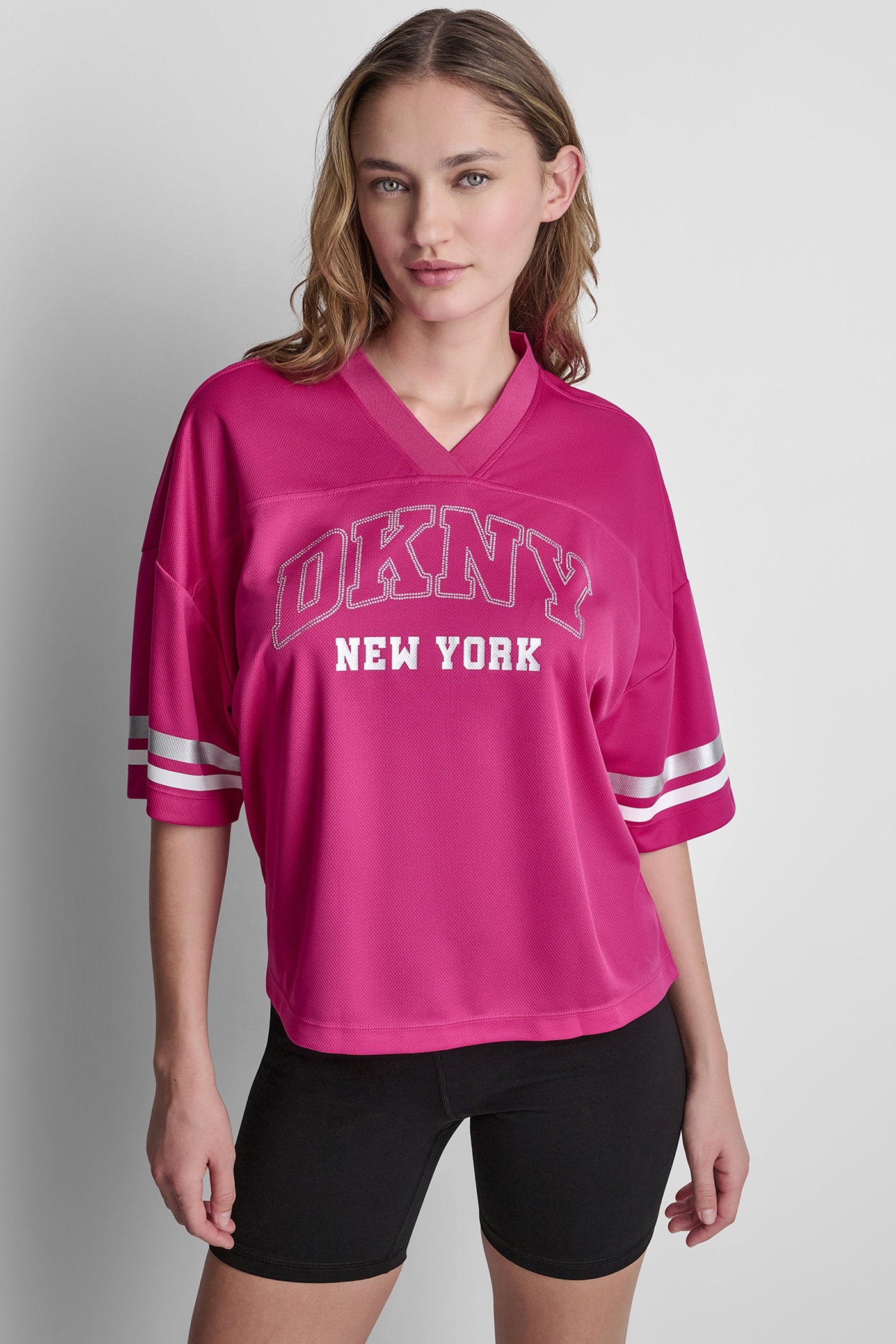 RHINESTONE VARSITY LOGO V-NECK JERSEY VIEW 5