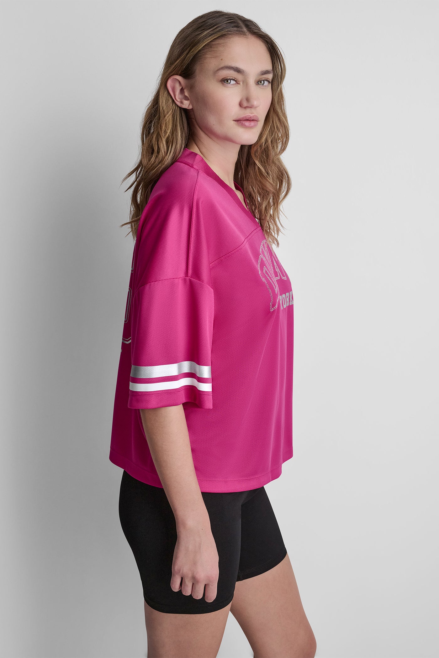 RHINESTONE VARSITY LOGO V-NECK JERSEY VIEW 3