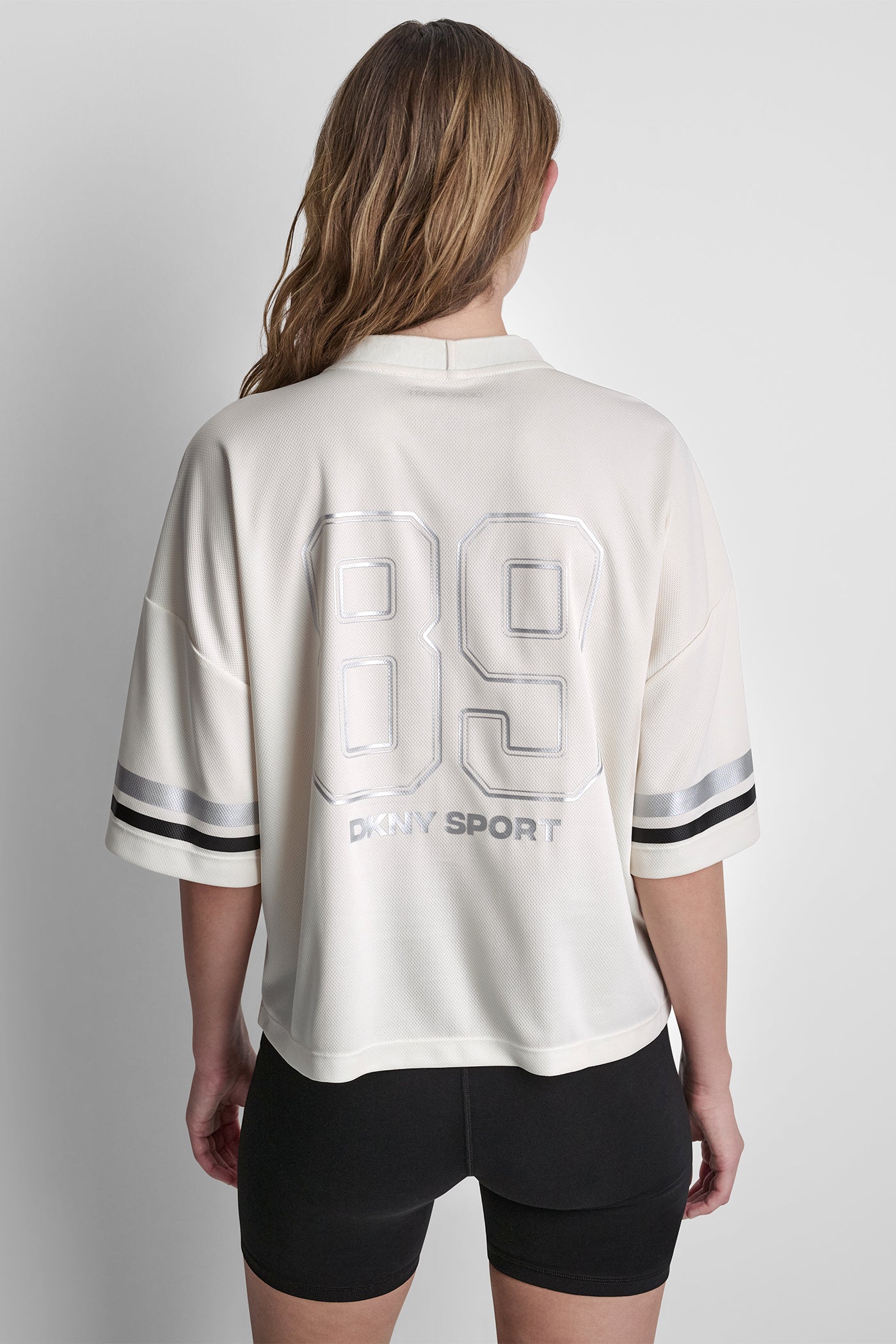 RHINESTONE VARSITY LOGO V-NECK JERSEY VIEW 3 | DKNY Sport