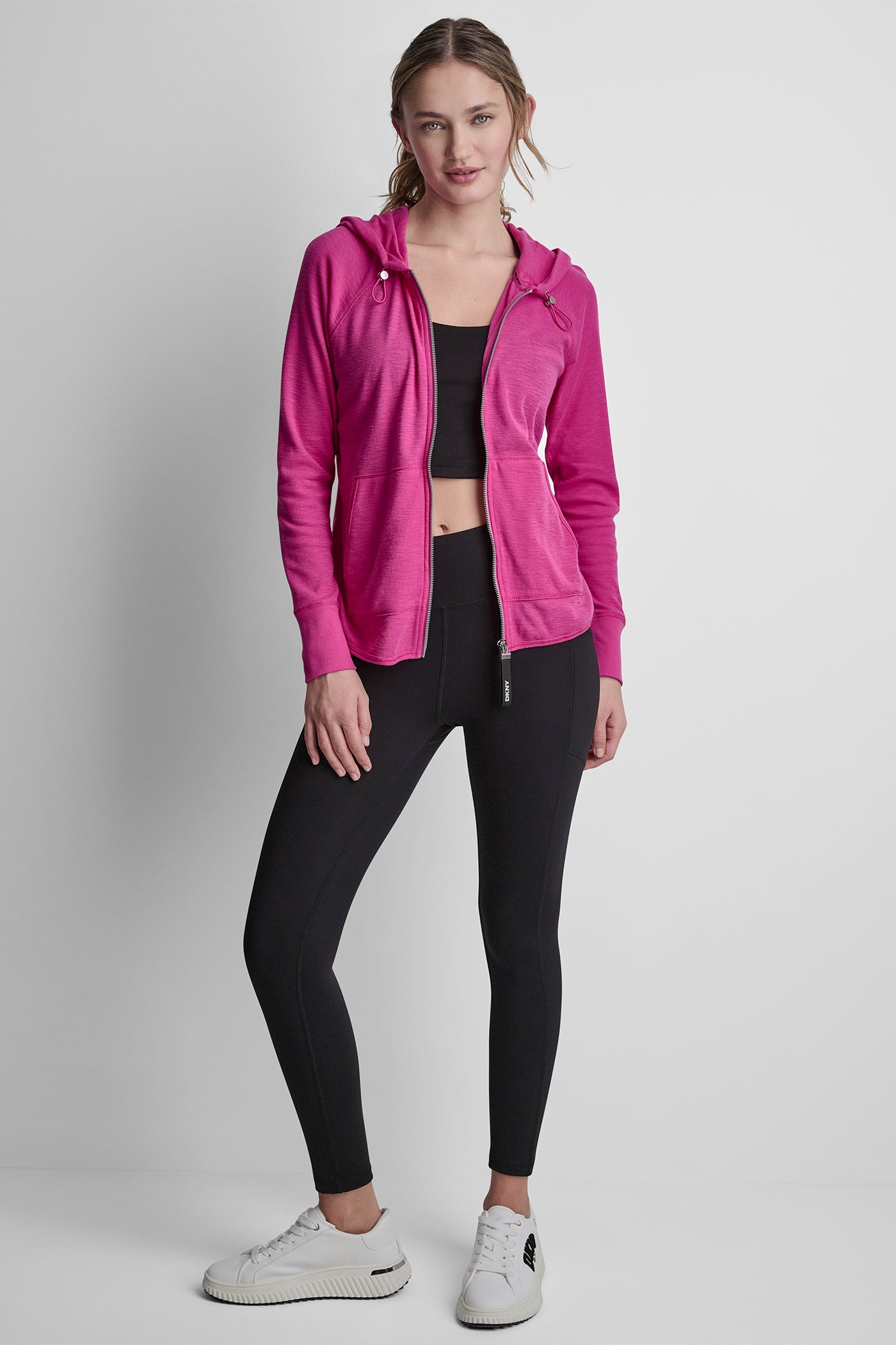 Festive Pink MINI WAFFLE FULL-ZIP HOODIE, BACK VIEW | MUST-HAVES