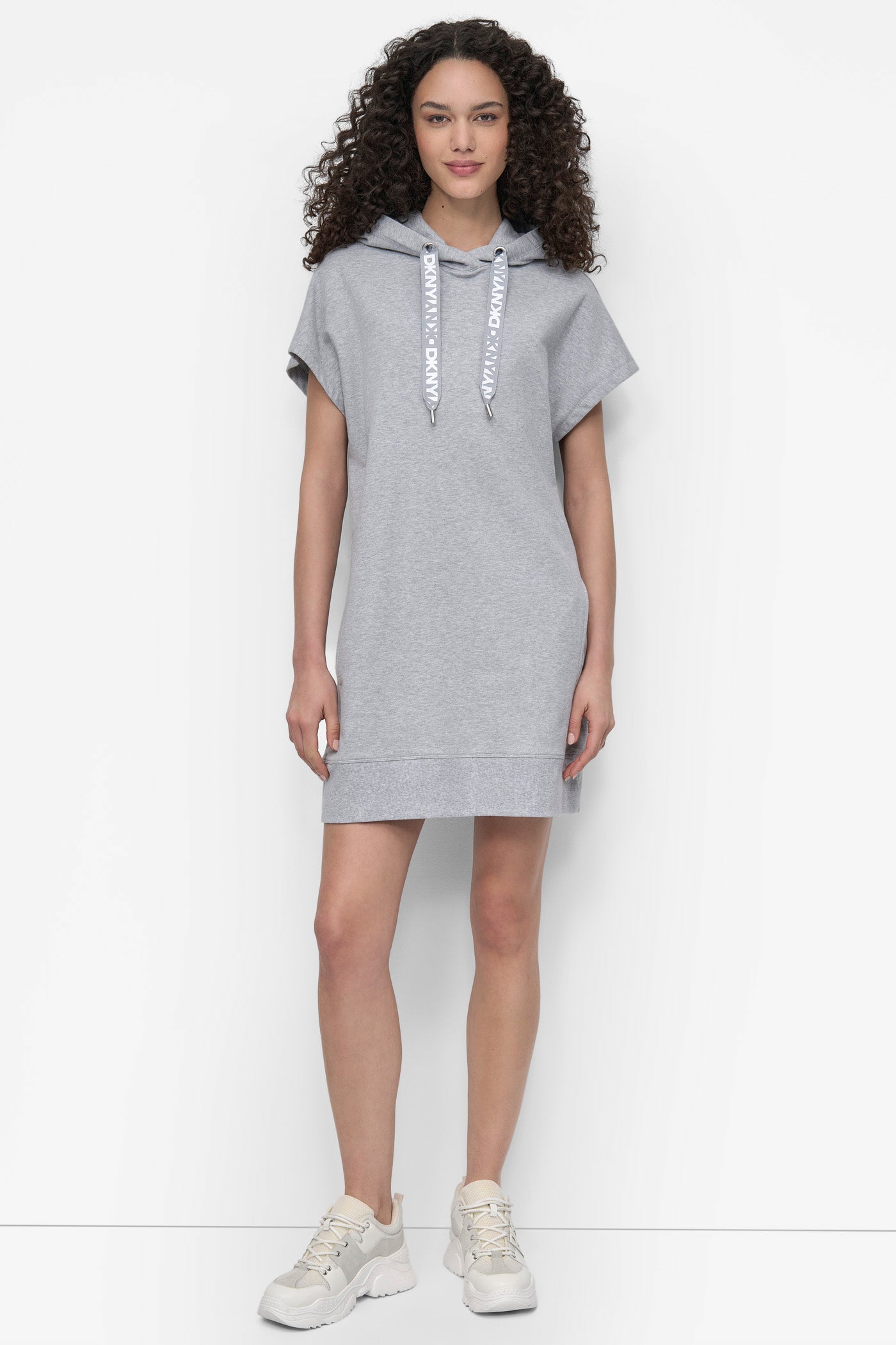 Grey TWO TONE LOGO DRAWCORD SNEAKER DRESS, FRONT VIEW | SALE DRESSES