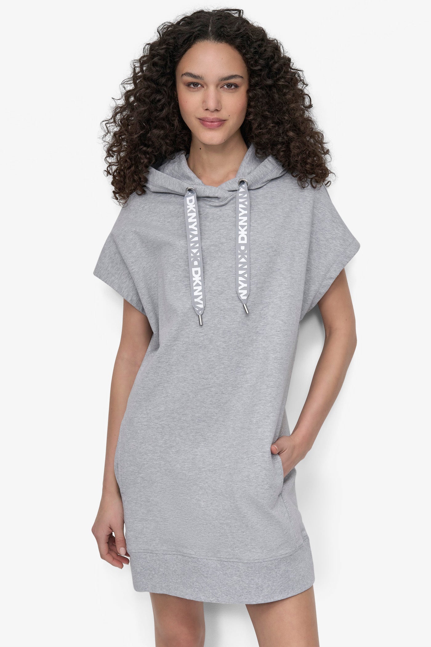 Pearl Grey Heather TWO TONE LOGO DRAWCORD SNEAKER DRESS, VIEW 1 | Dresses Under $100