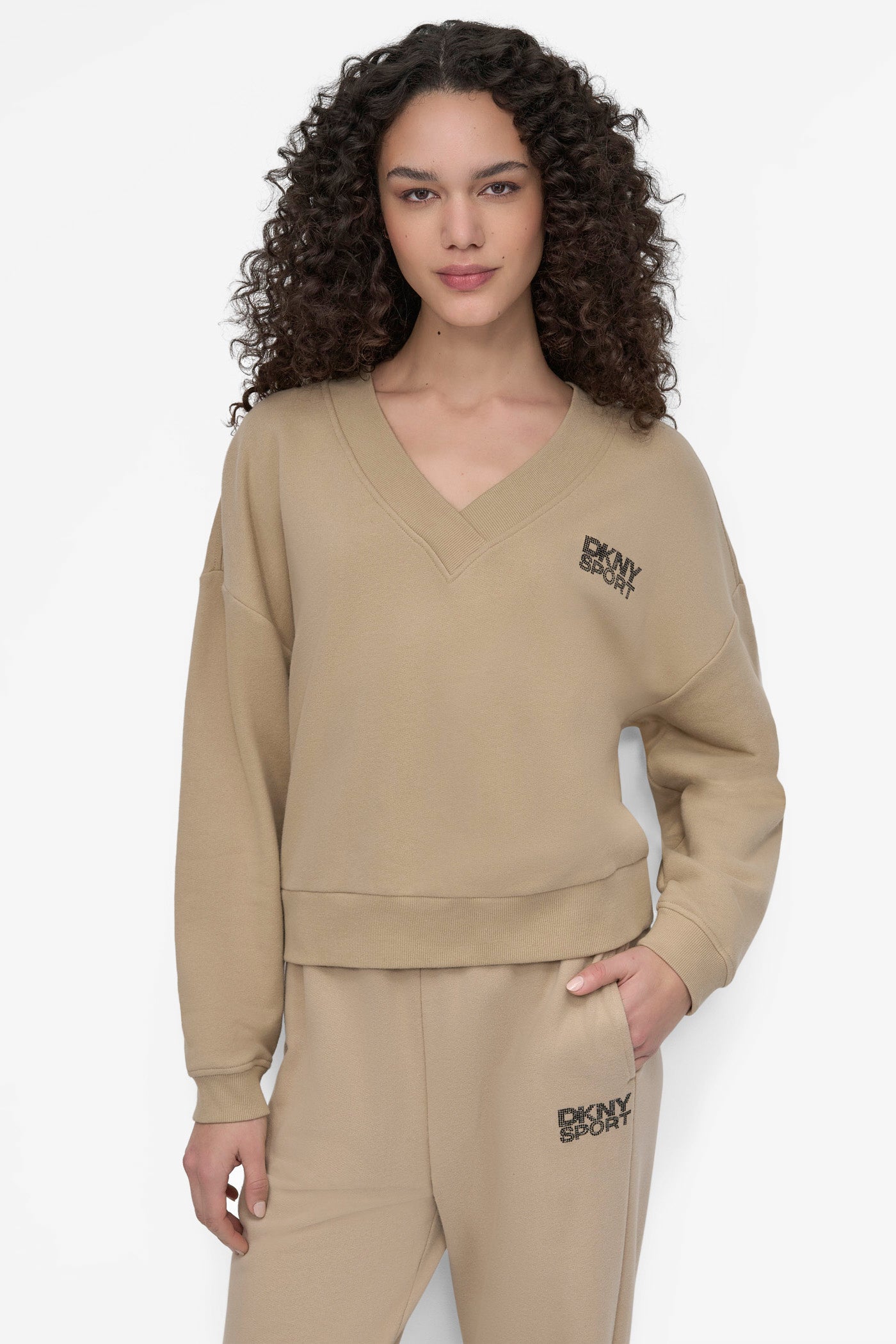 Travertine/Black LOGO-EMBELLISHED SWEATSHIRT, FRONT VIEW | Sport Essentials