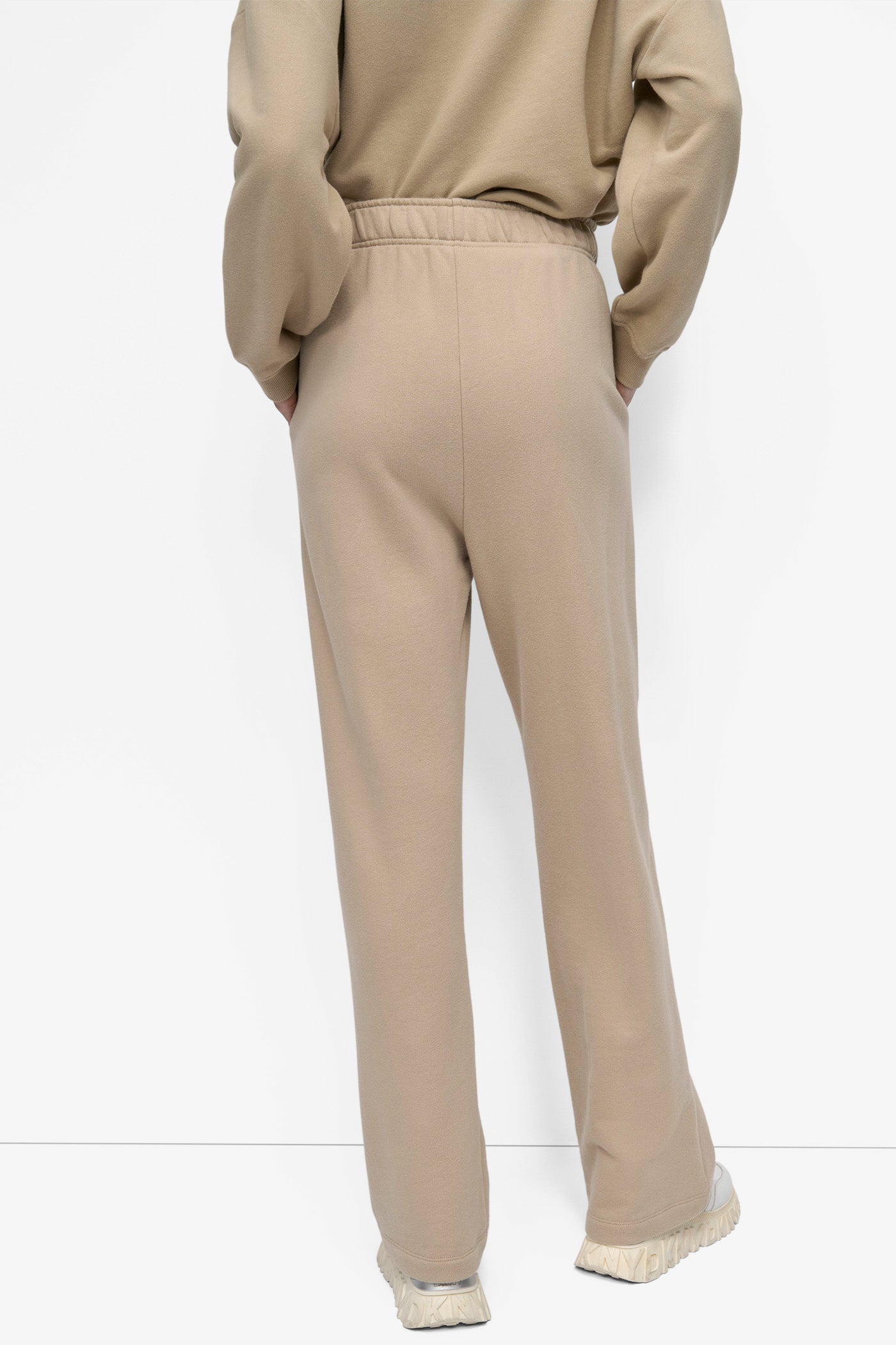 Travertine/Black DKNY SPORT RHINESTONE LOGO SUPER HIGH RISE STRAIGHT, BACK VIEW | Sweatshirts & Joggers