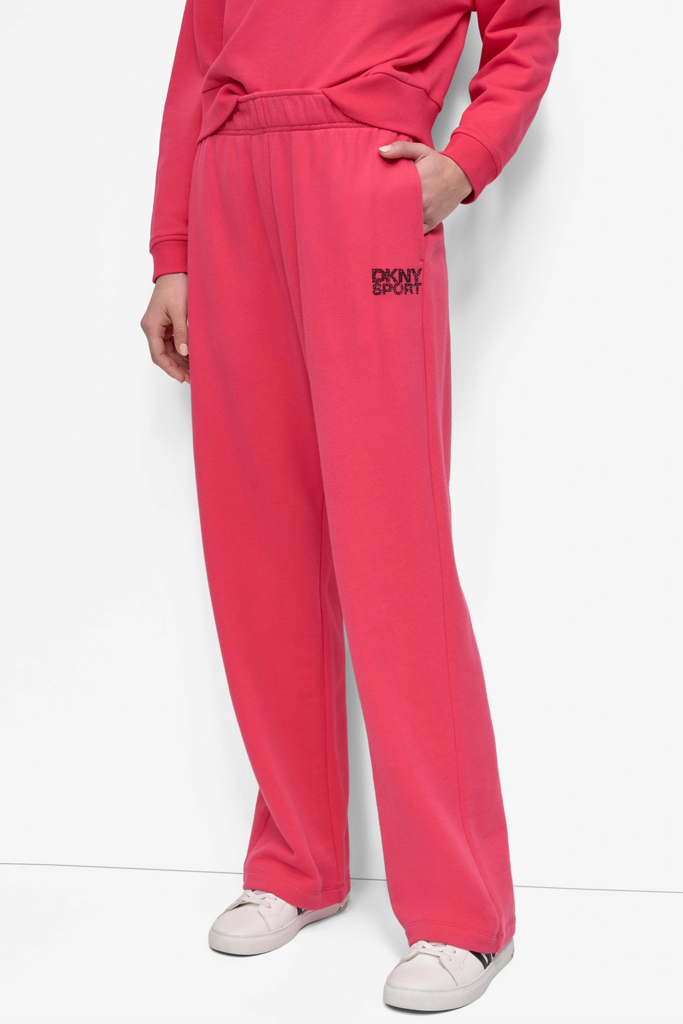 Azalea/Black DKNY SPORT RHINESTONE LOGO SUPER HIGH RISE STRAIGHT, FRONT VIEW | Sport Essentials