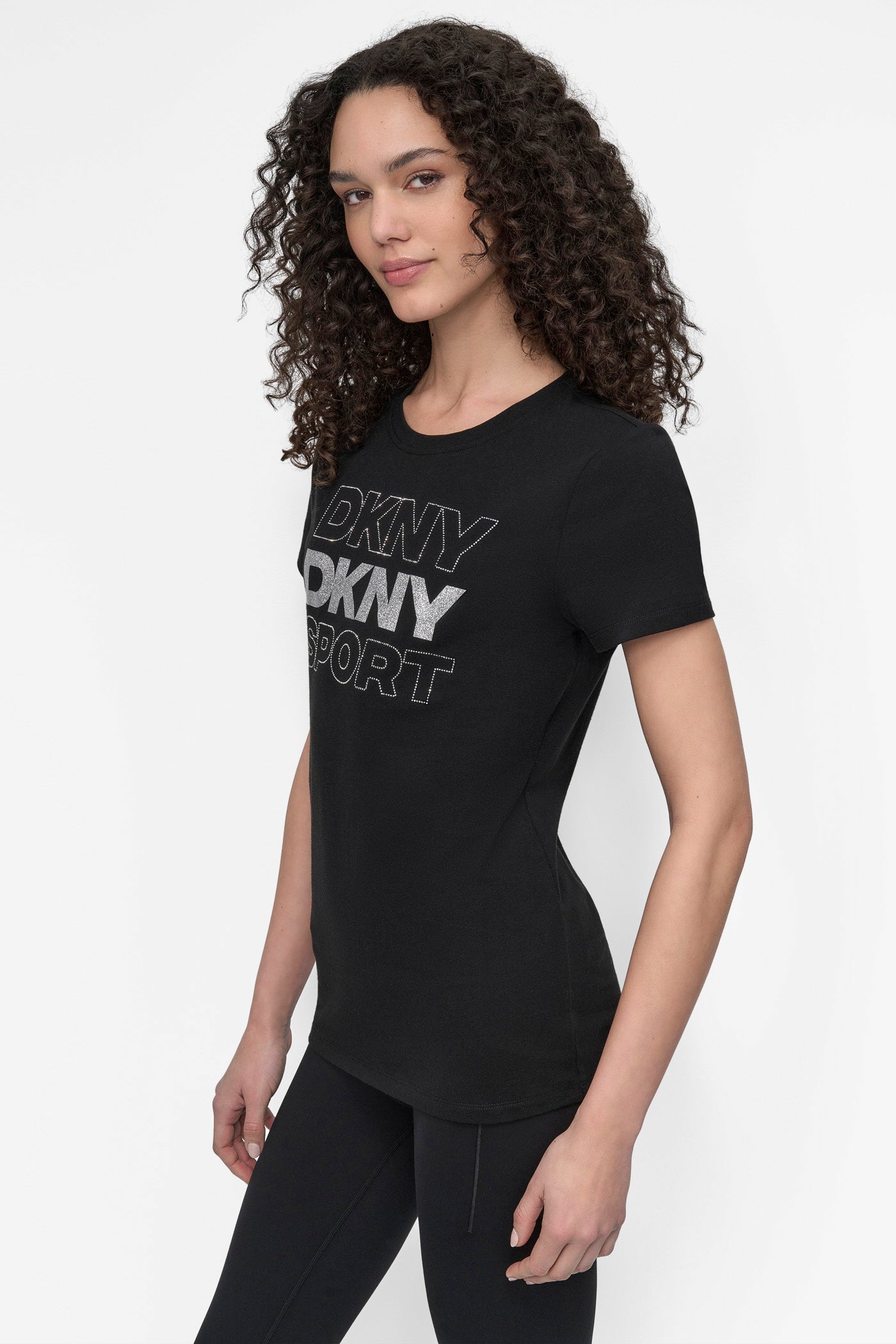 DKNY SPORT RHINESTONE GLITTER LOGO TEE VIEW 3 | Tees & Tanks