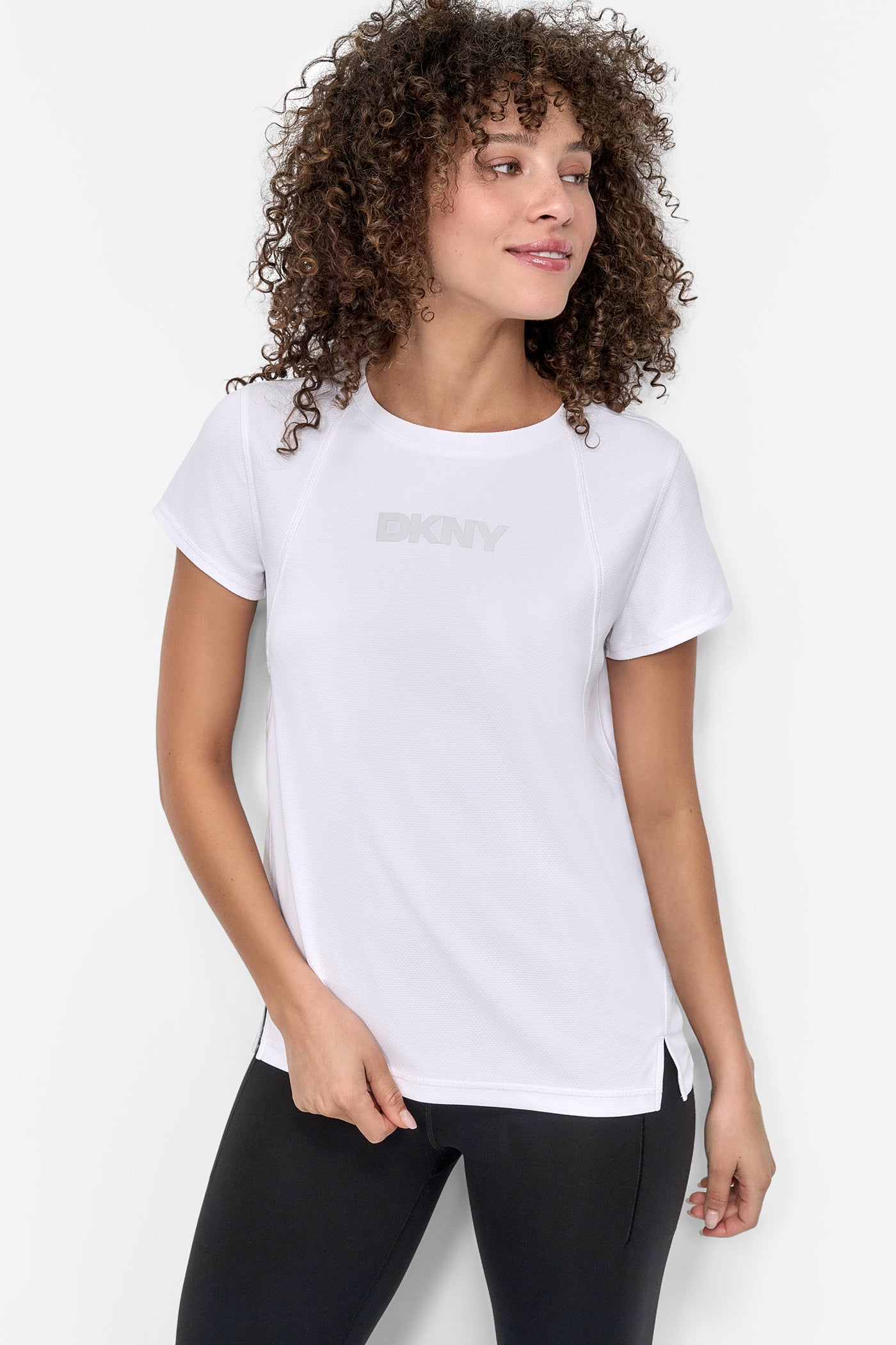 White REFLECTIVE LOGO TECH TEE WITH SEAM DETAILS, FRONT VIEW | Tees & Tanks