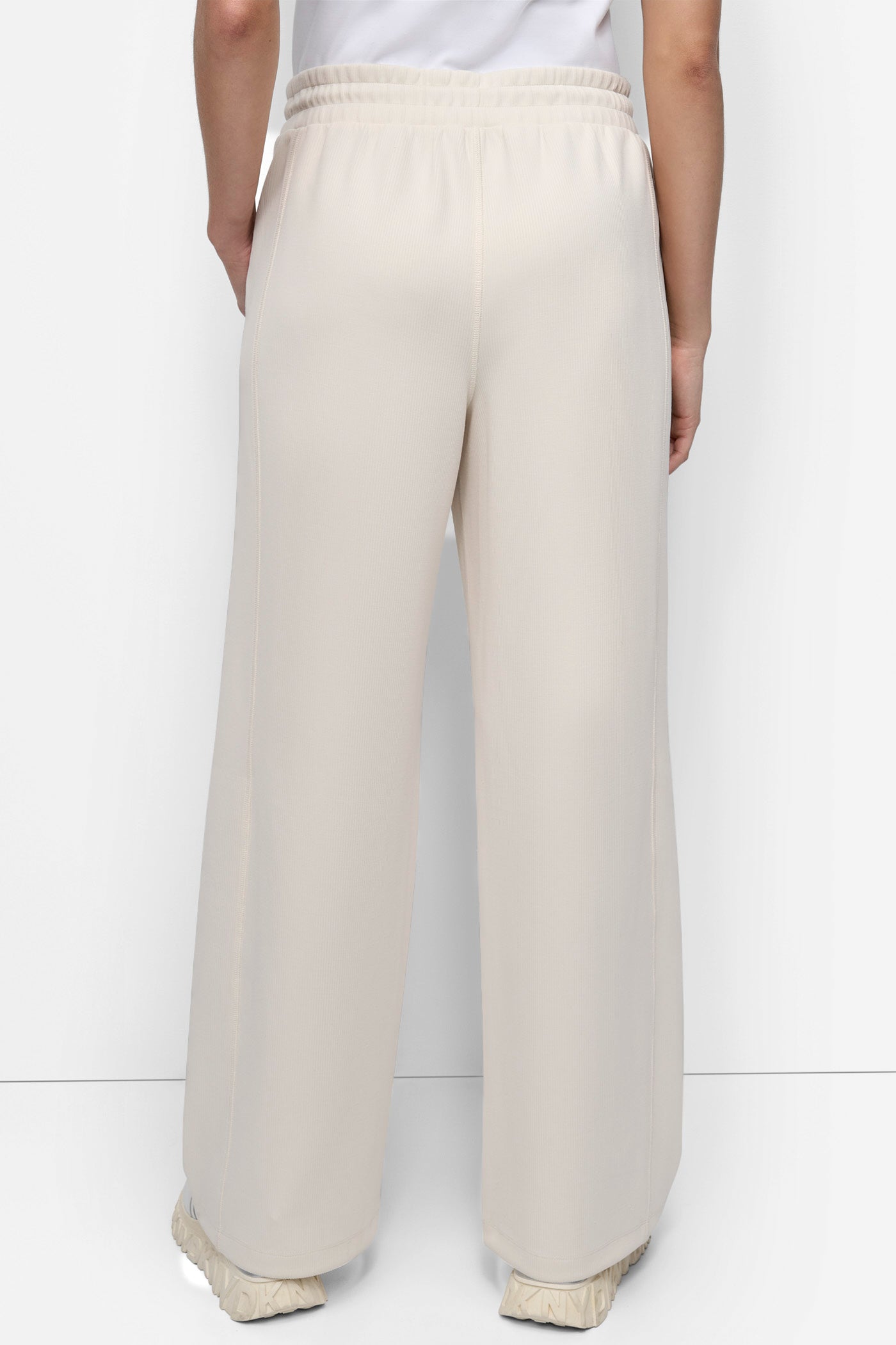 Beige HIGHLINE RIB HIGH WAIST WIDE LEG 30IN PANT, BACK VIEW | Sport Essentials