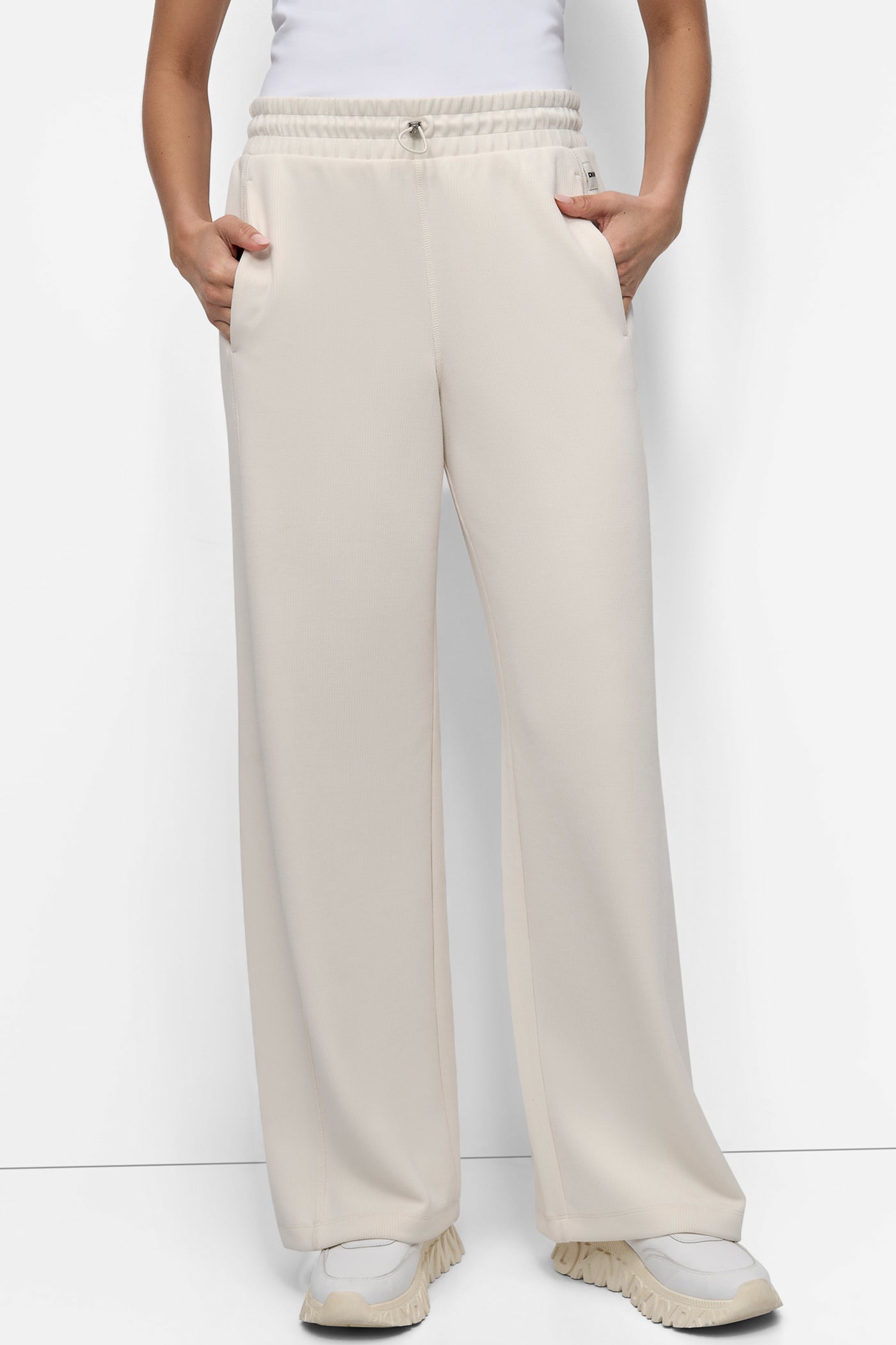 Beige HIGHLINE RIB HIGH WAIST WIDE LEG 30IN PANT, FRONT VIEW | Sport Essentials