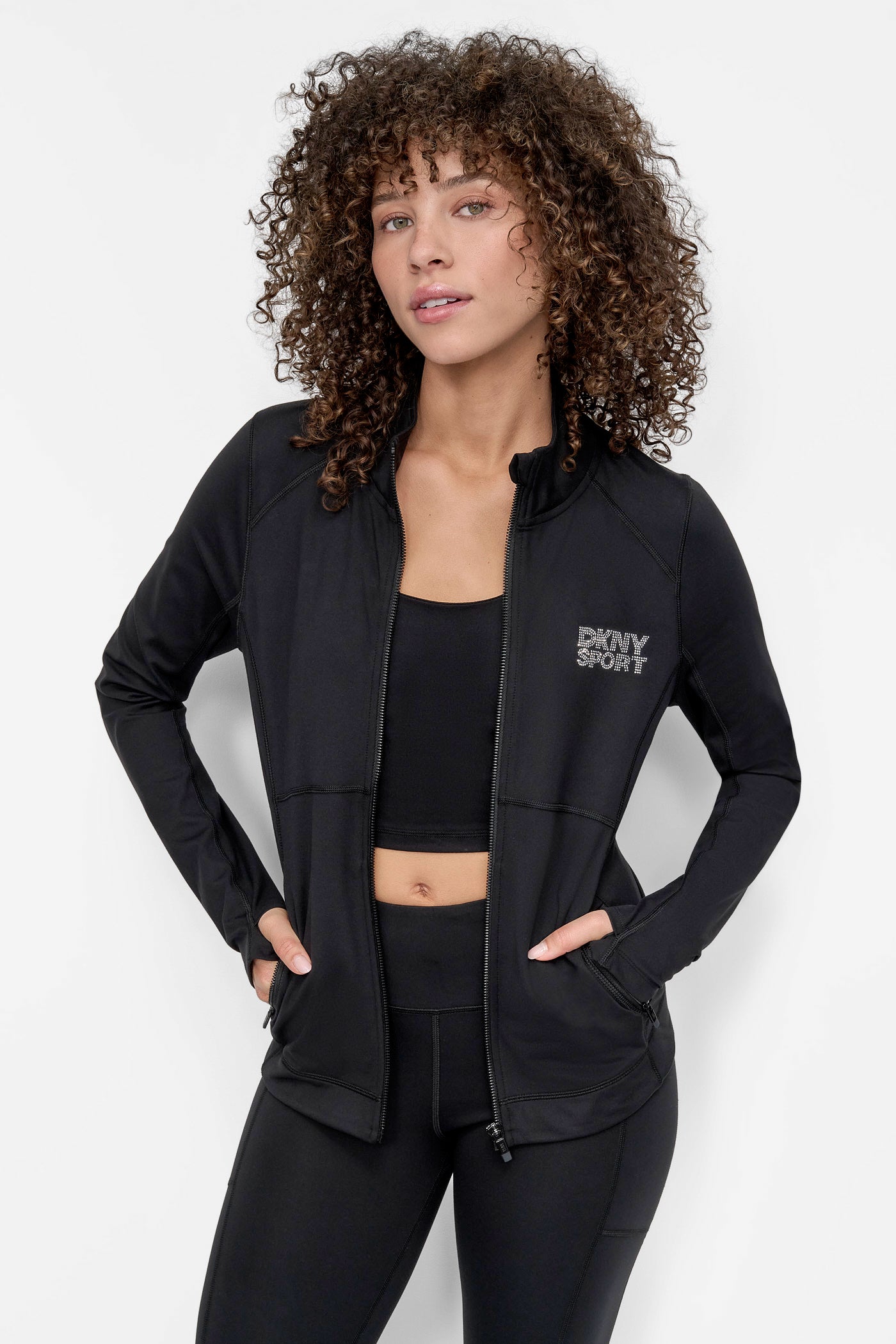 Black/Silver BALANCE COMPRESSION RHINESTONE LOGO JACKET, FRONT VIEW | Products