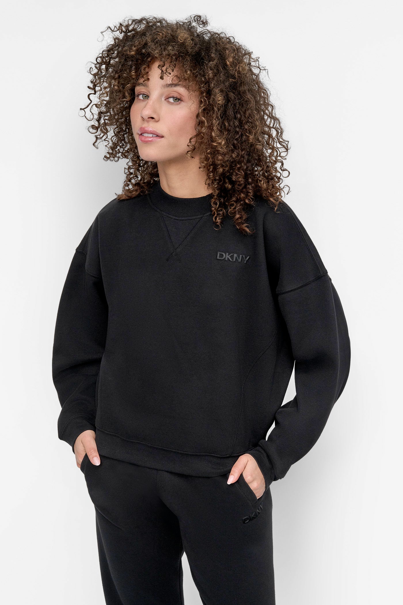 Black HD SILICONE LOGO CREW NECK PULLOVER WITH V INSET, FRONT VIEW | Sweatshirts & Joggers