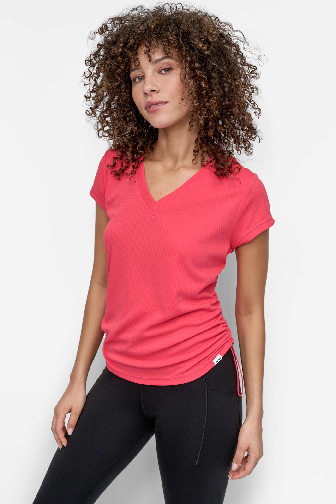 AZALEA RUCHED TECH MESH PERFORMANCE TEE, FRONT VIEW | Tees & Tanks