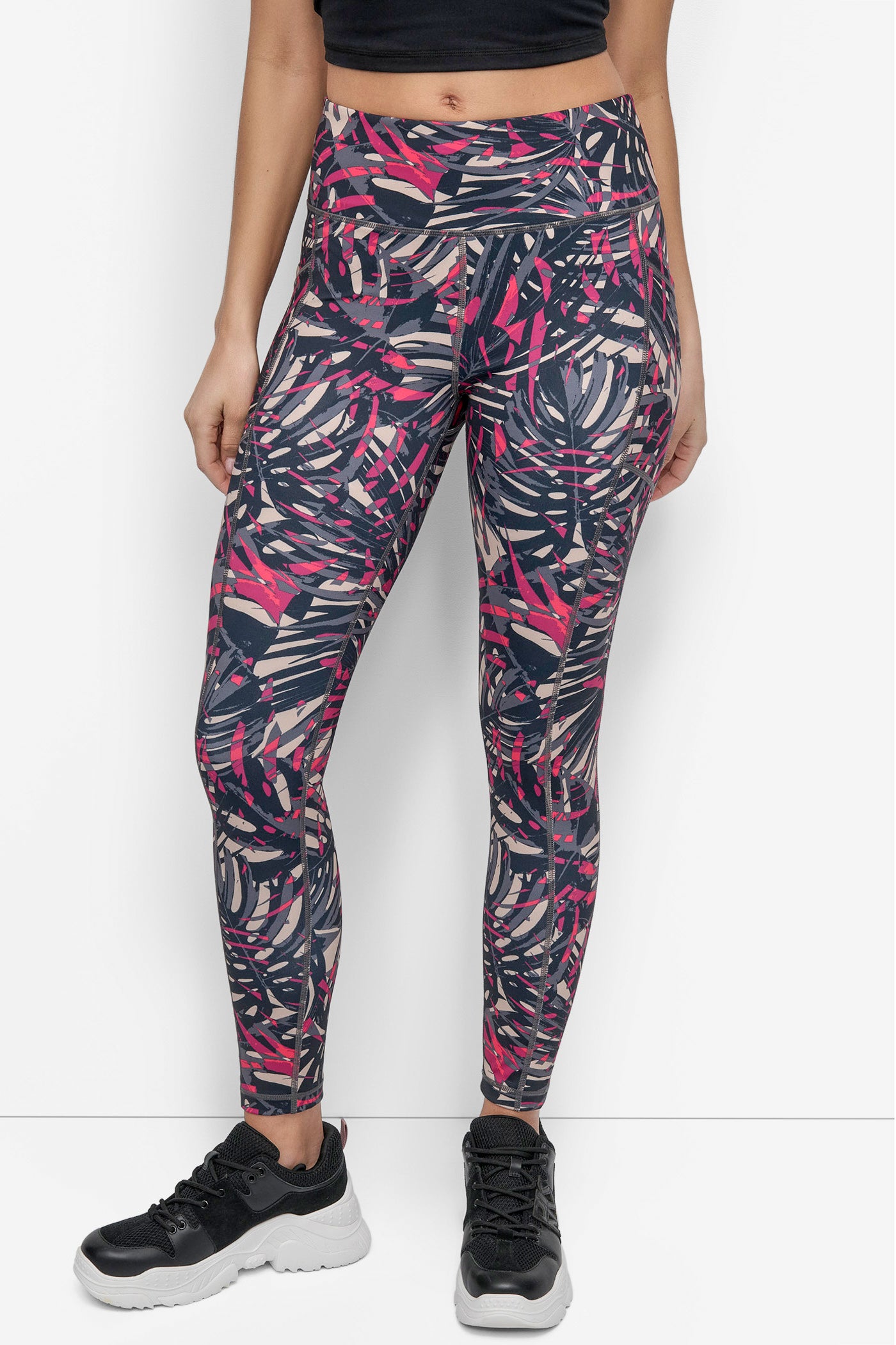 Beige MID RISE PRINTED 7/8 FITNESS LEGGING, FRONT VIEW | Leggings
